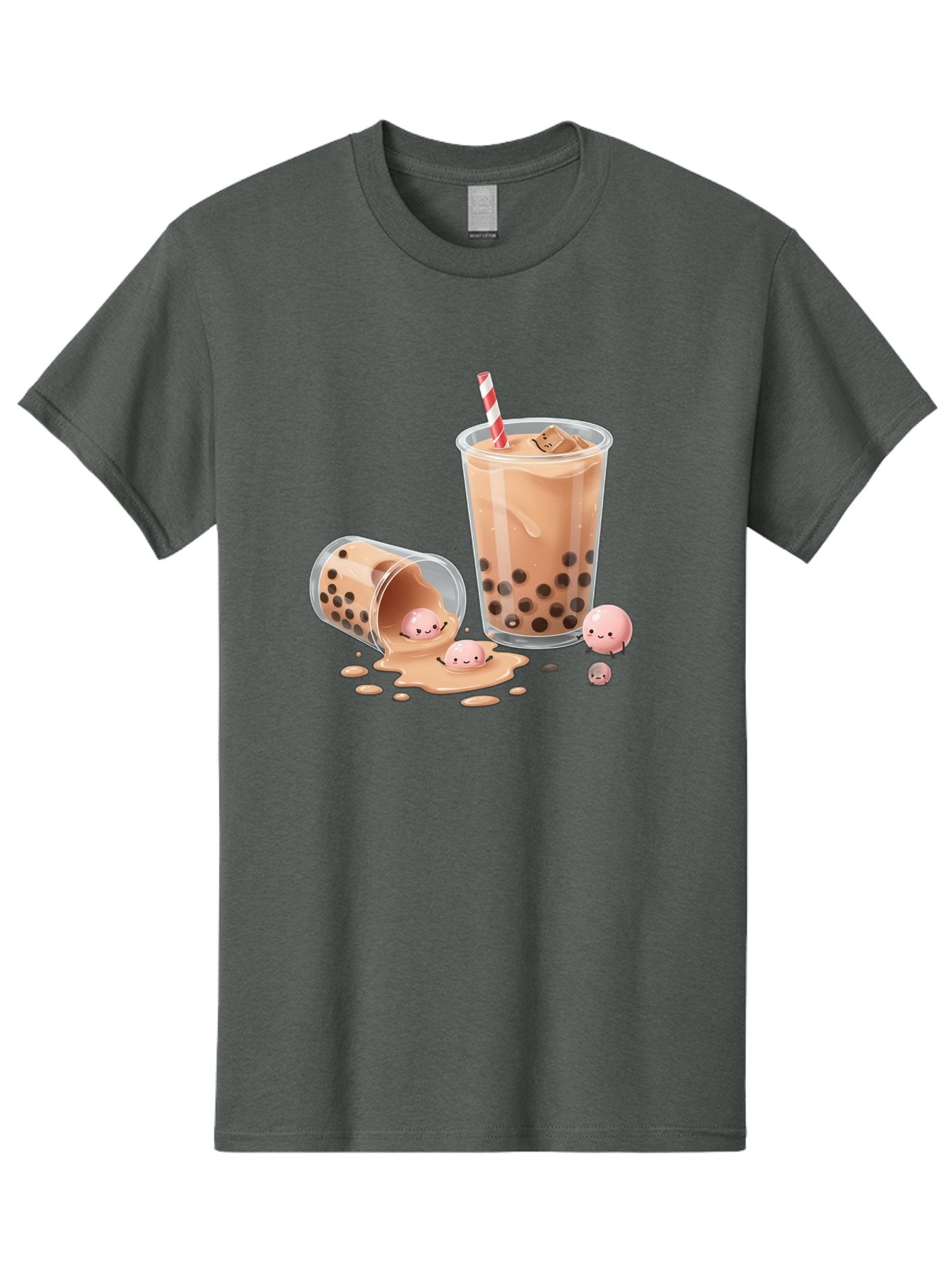 Boba-Tea-9 Men'S Graphic Tee, 100% Cotton, Comfortable Casual Summer Wear, Machine Washable, Boba Tea, Milk Tea, Bubble Tea, Tea Drink, Straw, Tapioca Pearls, Spilled Drink, Kawaii, Cute, Cartoon, Smiling Boba Bac667 15