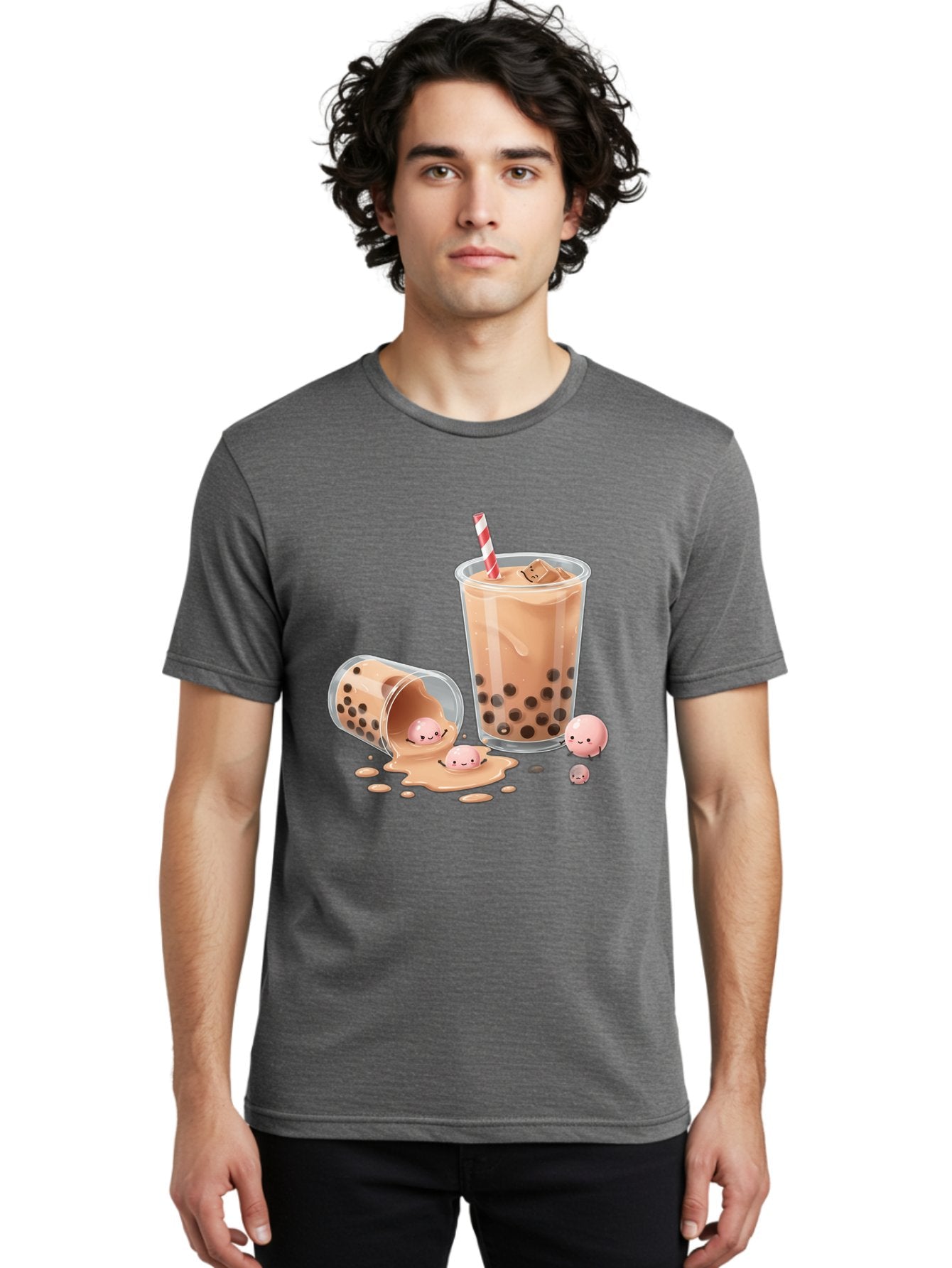 Boba-Tea-9 Men'S Graphic Tee, 100% Cotton, Comfortable Casual Summer Wear, Machine Washable, Boba Tea, Milk Tea, Bubble Tea, Tea Drink, Straw, Tapioca Pearls, Spilled Drink, Kawaii, Cute, Cartoon, Smiling Boba Bac667 27