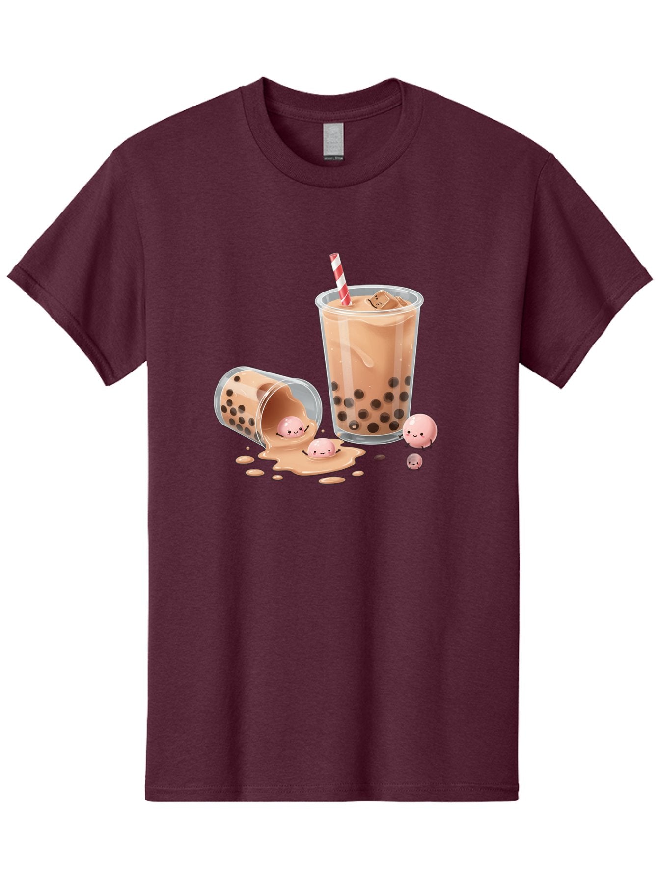 Boba-Tea-9 Men'S Graphic Tee, 100% Cotton, Comfortable Casual Summer Wear, Machine Washable, Boba Tea, Milk Tea, Bubble Tea, Tea Drink, Straw, Tapioca Pearls, Spilled Drink, Kawaii, Cute, Cartoon, Smiling Boba Bac667 13