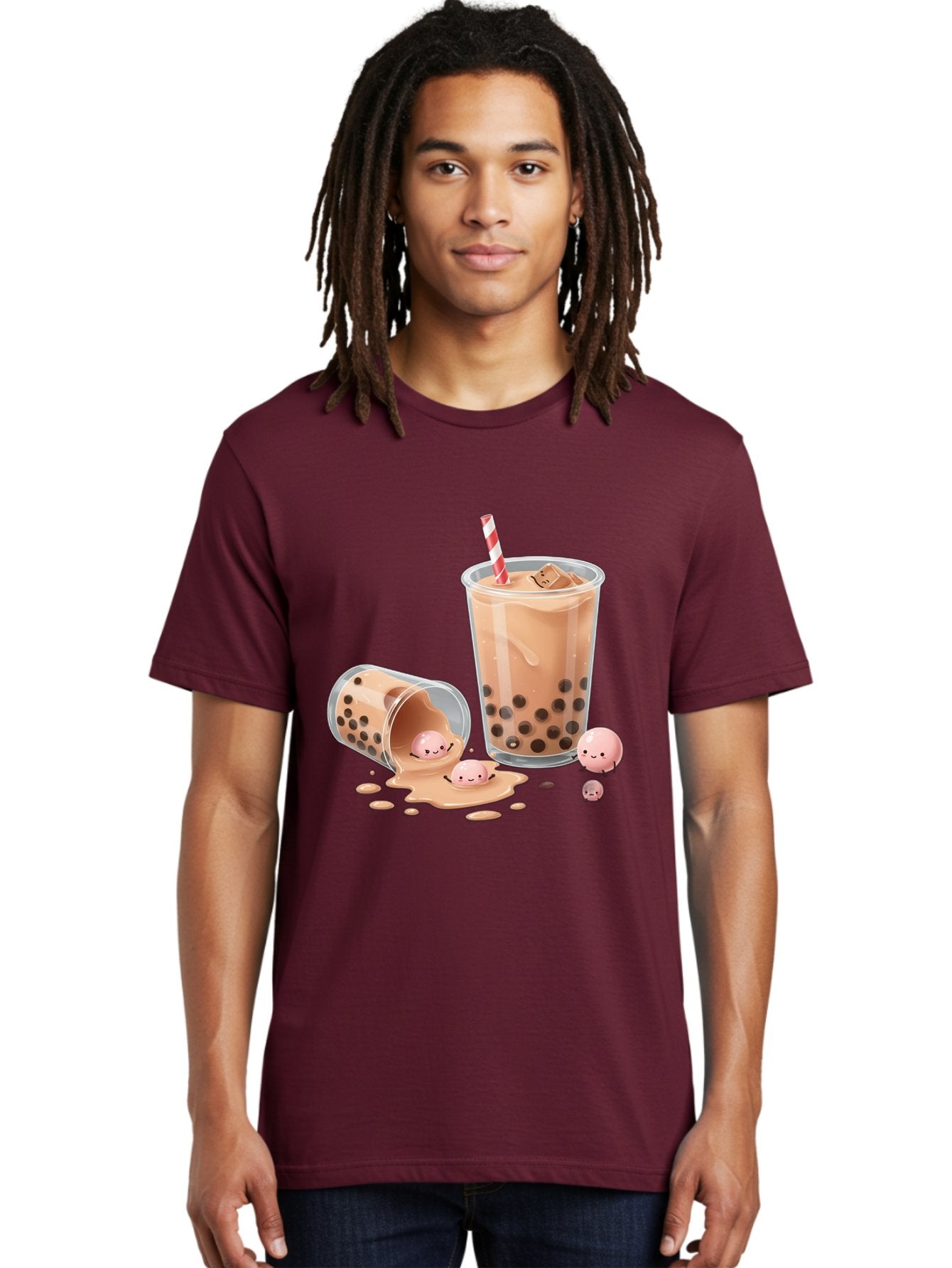 Boba-Tea-9 Men'S Graphic Tee, 100% Cotton, Comfortable Casual Summer Wear, Machine Washable, Boba Tea, Milk Tea, Bubble Tea, Tea Drink, Straw, Tapioca Pearls, Spilled Drink, Kawaii, Cute, Cartoon, Smiling Boba Bac667 20