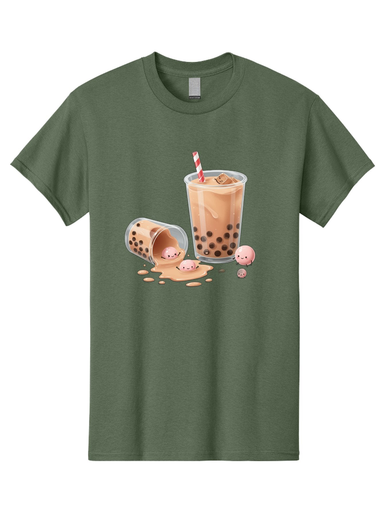 Boba-Tea-9 Men'S Graphic Tee, 100% Cotton, Comfortable Casual Summer Wear, Machine Washable, Boba Tea, Milk Tea, Bubble Tea, Tea Drink, Straw, Tapioca Pearls, Spilled Drink, Kawaii, Cute, Cartoon, Smiling Boba Bac667 3