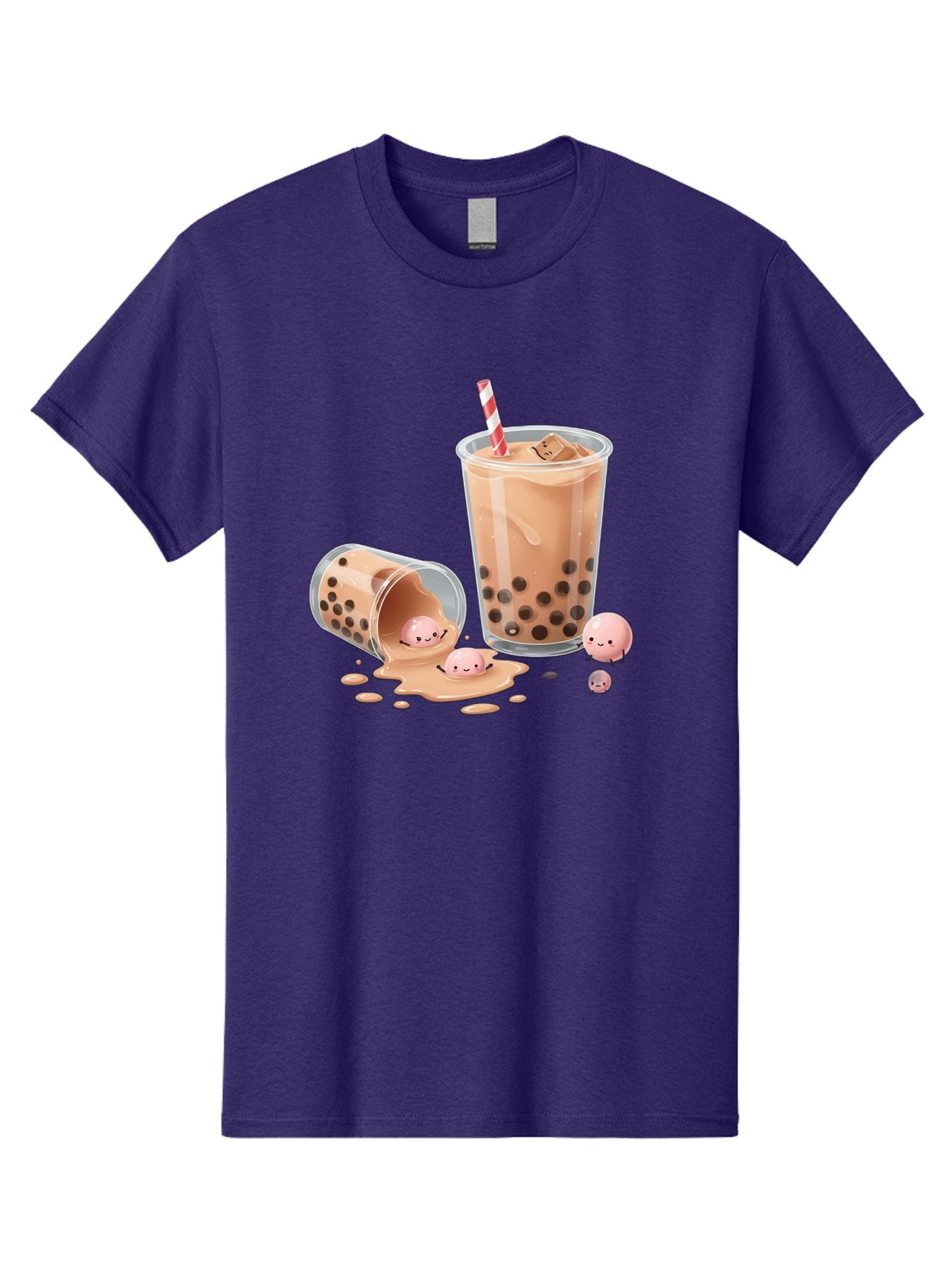 Boba-Tea-9 Men'S Graphic Tee, 100% Cotton, Comfortable Casual Summer Wear, Machine Washable, Boba Tea, Milk Tea, Bubble Tea, Tea Drink, Straw, Tapioca Pearls, Spilled Drink, Kawaii, Cute, Cartoon, Smiling Boba Bac667 5
