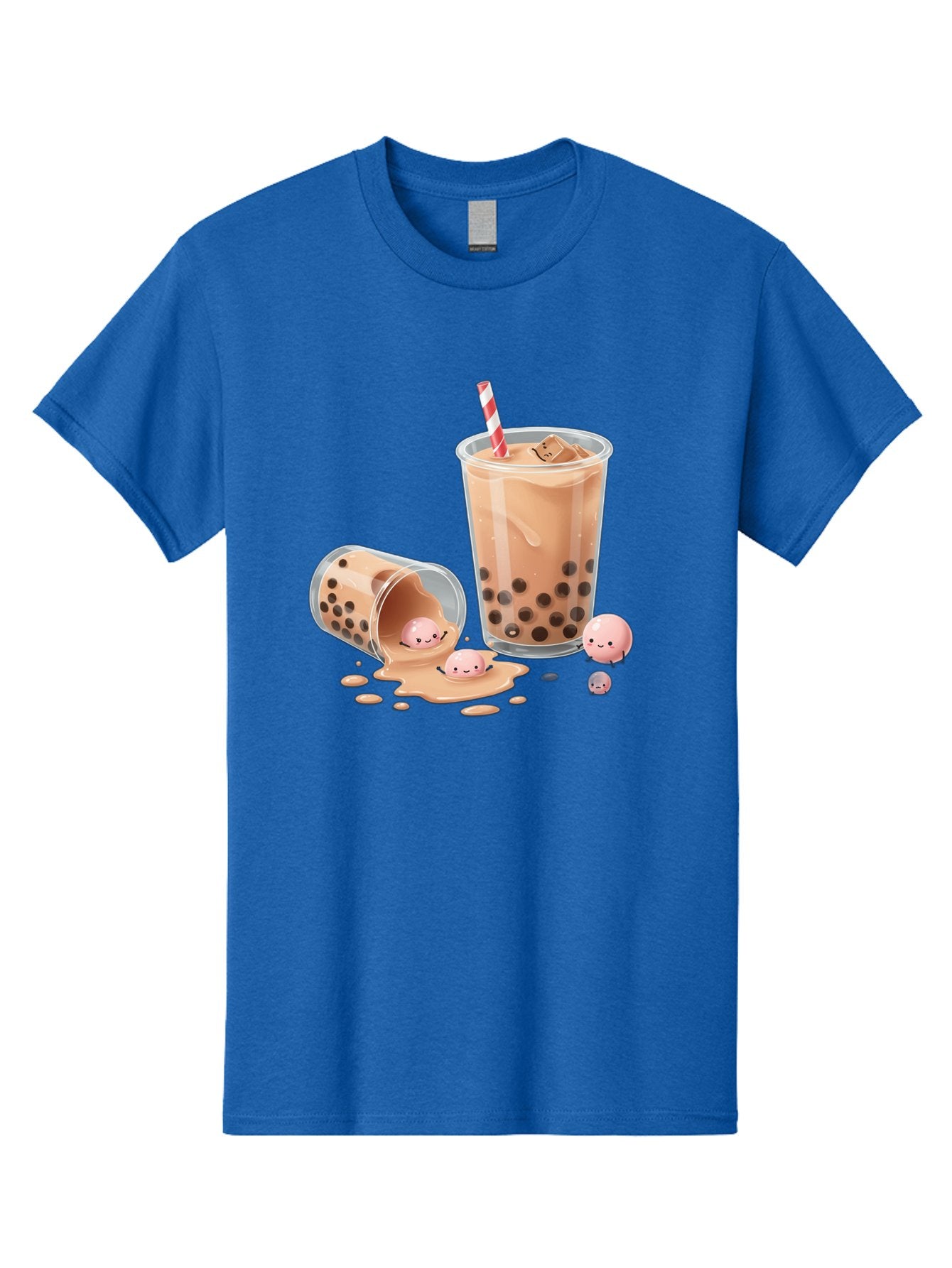 Boba-Tea-9 Men'S Graphic Tee, 100% Cotton, Comfortable Casual Summer Wear, Machine Washable, Boba Tea, Milk Tea, Bubble Tea, Tea Drink, Straw, Tapioca Pearls, Spilled Drink, Kawaii, Cute, Cartoon, Smiling Boba Bac667