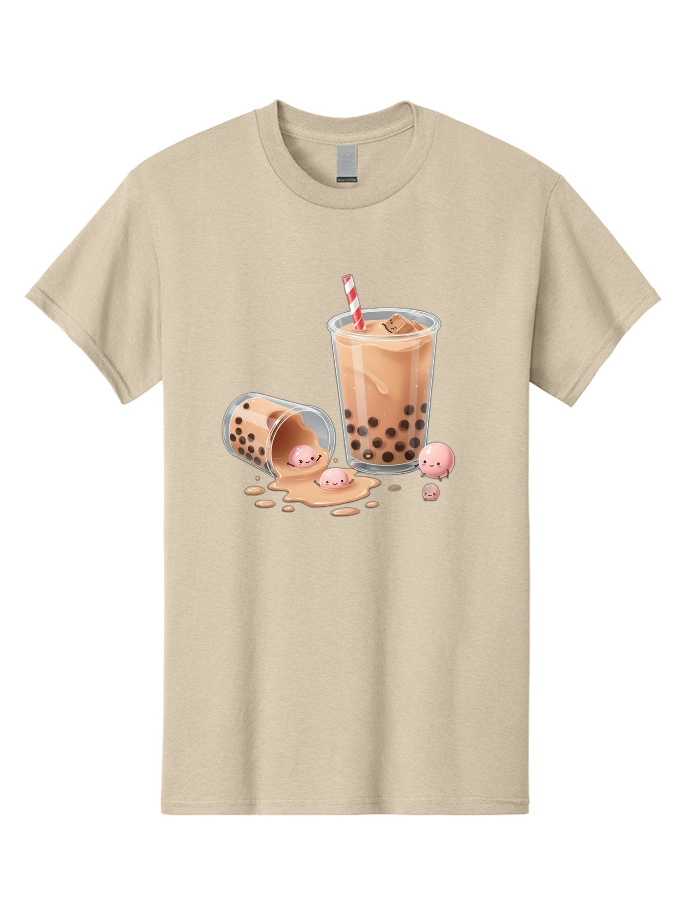 Boba-Tea-9 Men'S Graphic Tee, 100% Cotton, Comfortable Casual Summer Wear, Machine Washable, Boba Tea, Milk Tea, Bubble Tea, Tea Drink, Straw, Tapioca Pearls, Spilled Drink, Kawaii, Cute, Cartoon, Smiling Boba Bac667 4