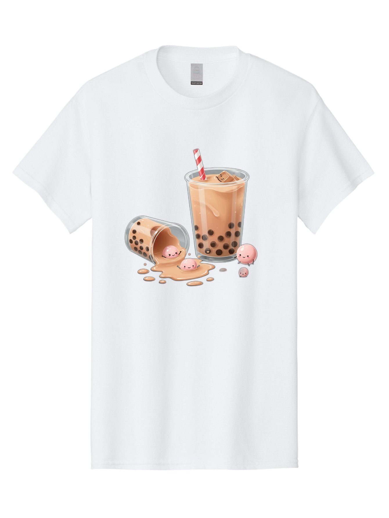 Boba-Tea-9 Men'S Graphic Tee, 100% Cotton, Comfortable Casual Summer Wear, Machine Washable, Boba Tea, Milk Tea, Bubble Tea, Tea Drink, Straw, Tapioca Pearls, Spilled Drink, Kawaii, Cute, Cartoon, Smiling Boba Bac667