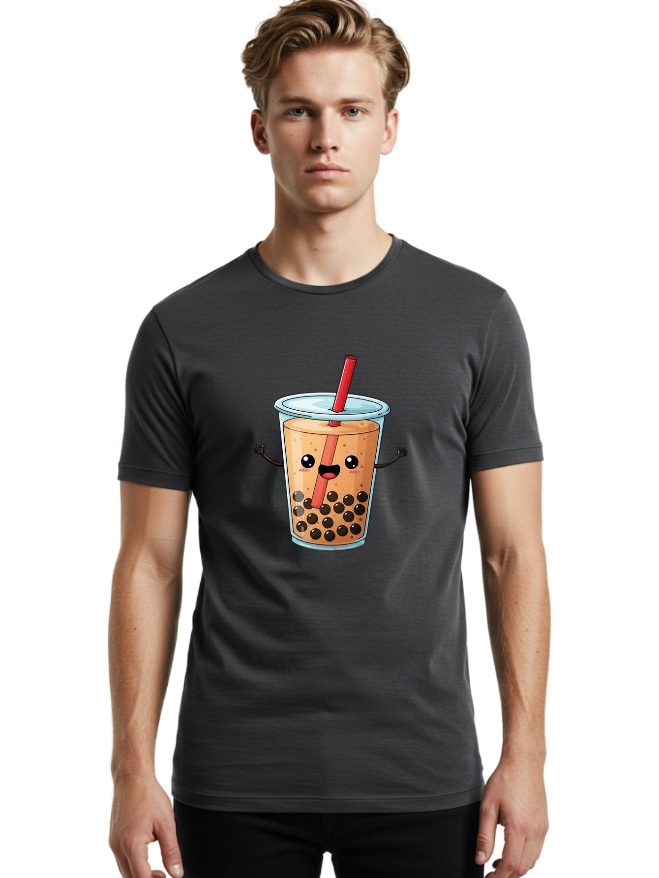 Boba-Tea-Cartoon Men'S Graphic Tee, 100% Cotton, Comfortable Casual Summer Wear, Machine Washable, Cartoon Bubble Tea, Boba Drink, Milk Tea With Straw, Cute Beverage, Fun Character, Kawaii Culture, Asian Drink, Trendy Refreshment, Bac668 30