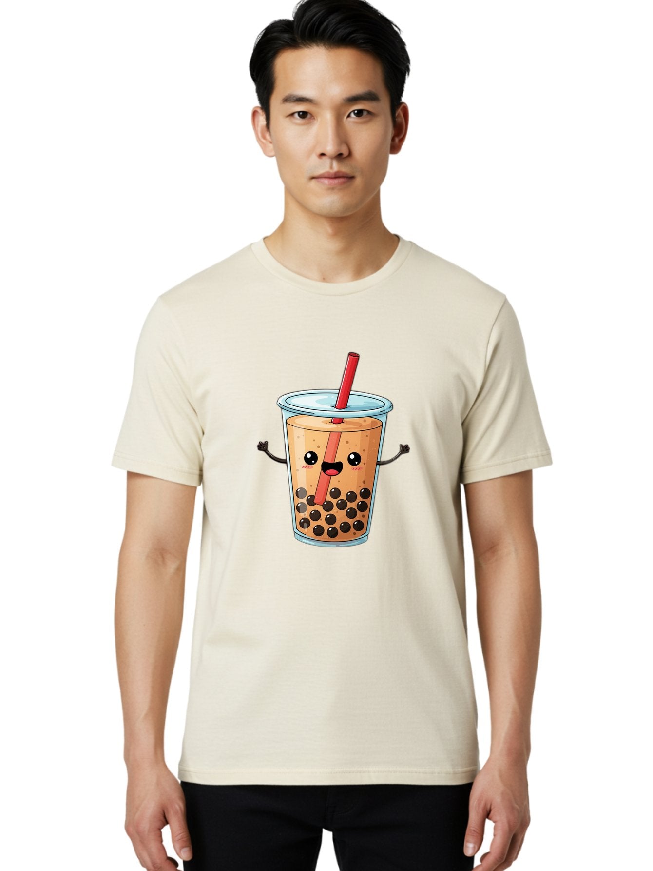 Boba-Tea-Cartoon Men'S Graphic Tee, 100% Cotton, Comfortable Casual Summer Wear, Machine Washable, Cartoon Bubble Tea, Boba Drink, Milk Tea With Straw, Cute Beverage, Fun Character, Kawaii Culture, Asian Drink, Trendy Refreshment, Bac668 16