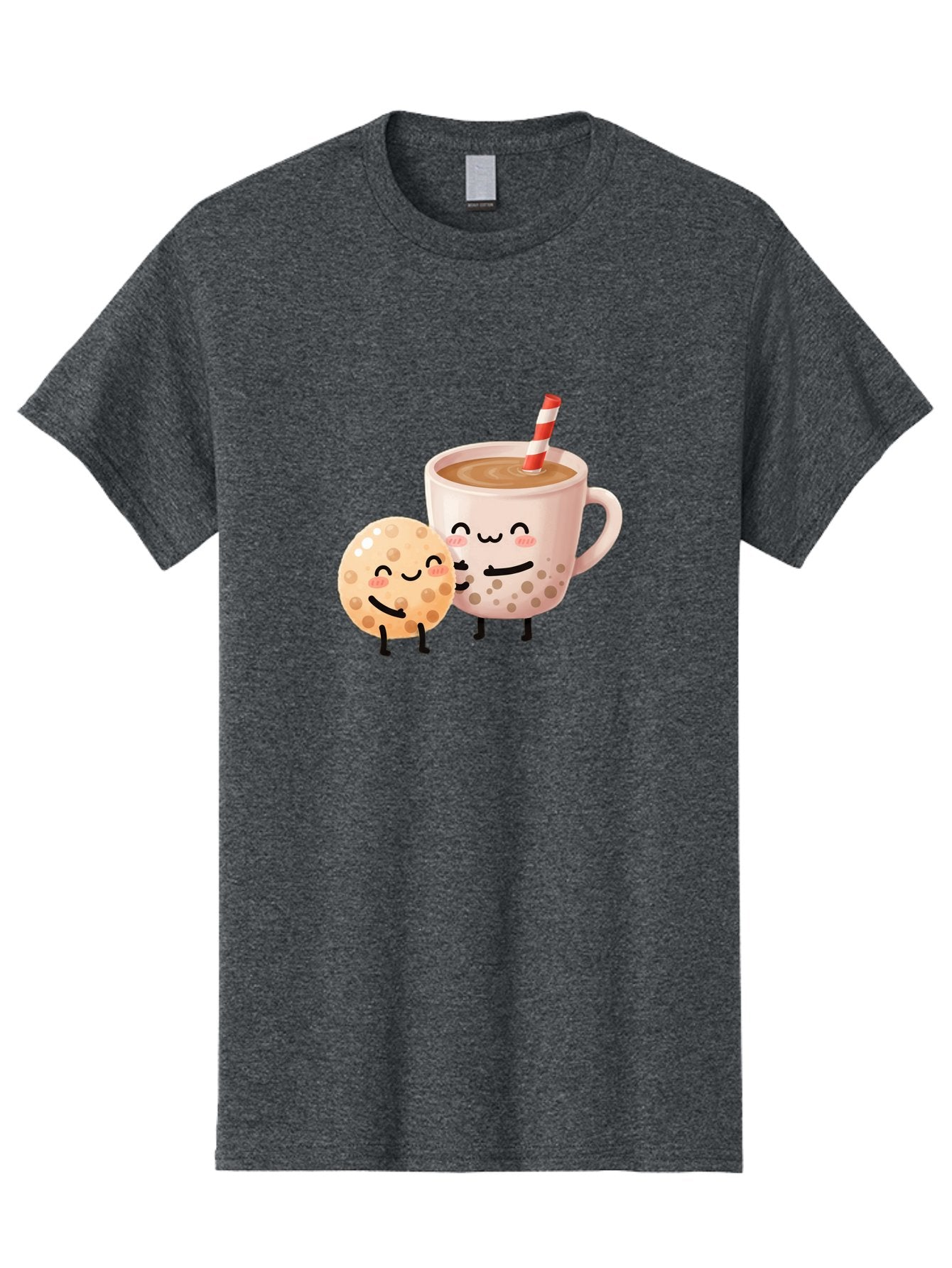 Boba-Tea-Characters Men'S Graphic Tee, 100% Cotton, Comfortable Casual Summer Wear, Machine Washable, Boba Tea, Milk Tea, Bubble Tea, Cartoon Characters, Smiling Faces, Happy Faces, Tea Cup, Tapioca Pearls, Cute Illustration, Kawaii Art, Bac669
