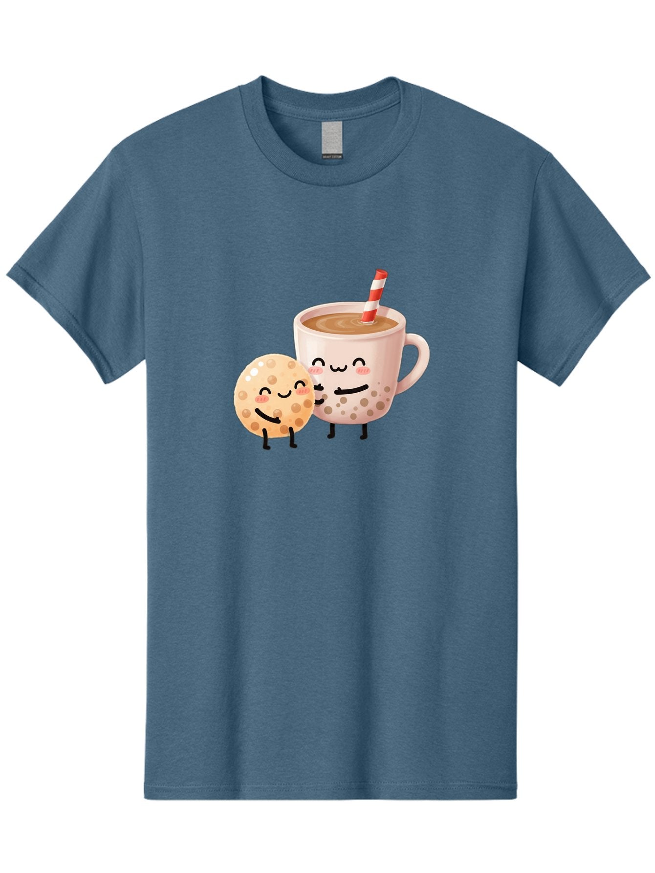 Boba-Tea-Characters Men'S Graphic Tee, 100% Cotton, Comfortable Casual Summer Wear, Machine Washable, Boba Tea, Milk Tea, Bubble Tea, Cartoon Characters, Smiling Faces, Happy Faces, Tea Cup, Tapioca Pearls, Cute Illustration, Kawaii Art, Bac669