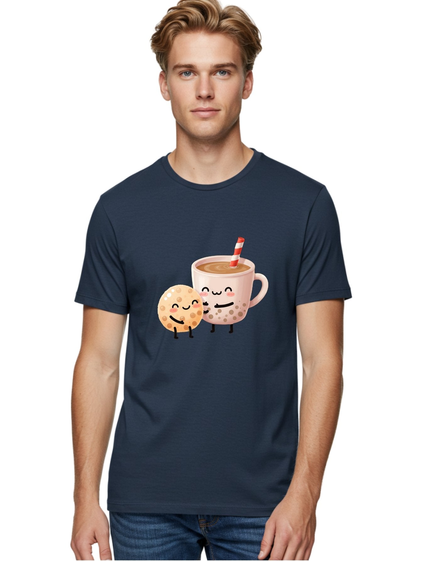 Boba-Tea-Characters Men'S Graphic Tee, 100% Cotton, Comfortable Casual Summer Wear, Machine Washable, Boba Tea, Milk Tea, Bubble Tea, Cartoon Characters, Smiling Faces, Happy Faces, Tea Cup, Tapioca Pearls, Cute Illustration, Kawaii Art, Bac669 23