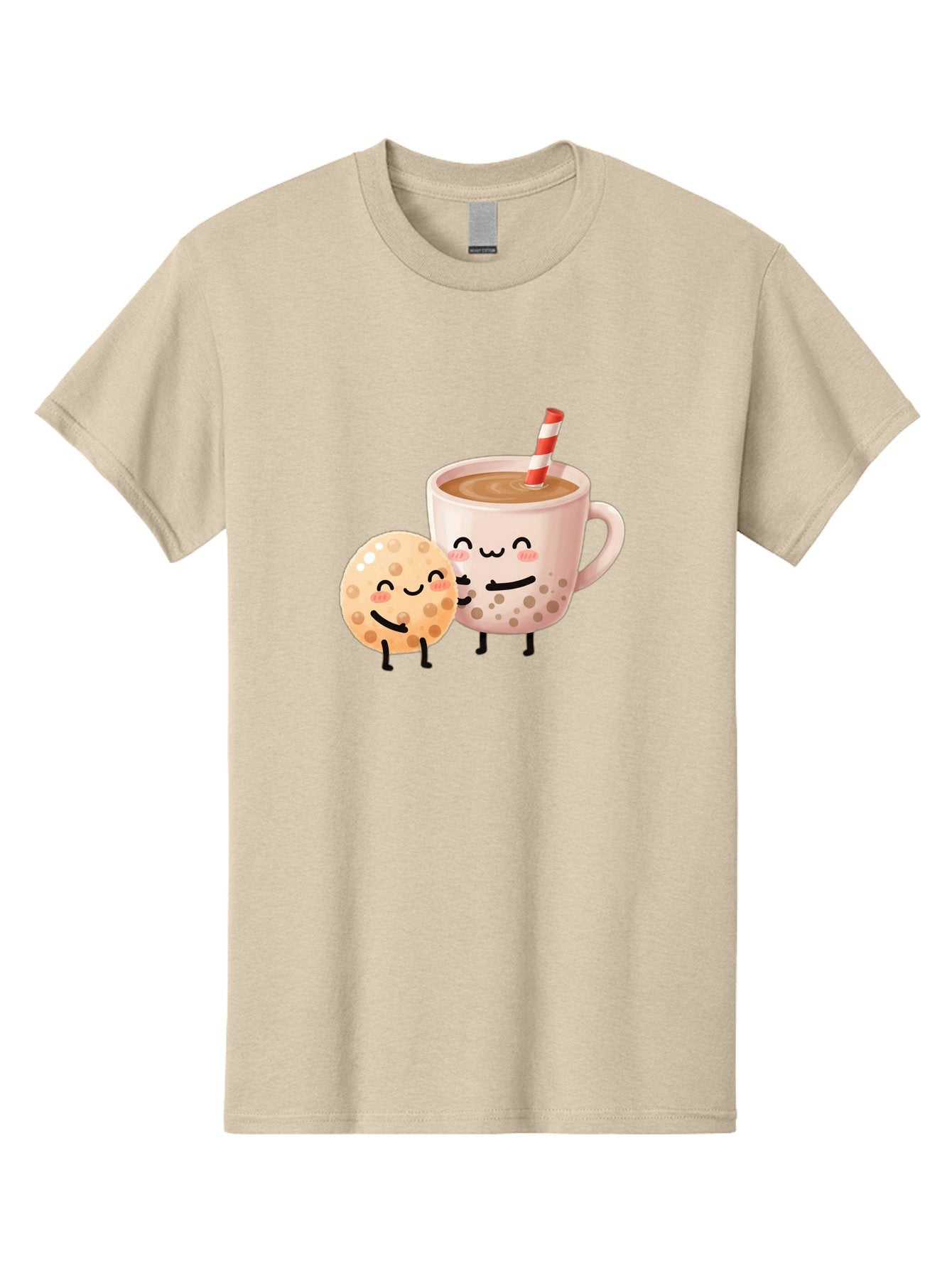 Boba-Tea-Characters Men'S Graphic Tee, 100% Cotton, Comfortable Casual Summer Wear, Machine Washable, Boba Tea, Milk Tea, Bubble Tea, Cartoon Characters, Smiling Faces, Happy Faces, Tea Cup, Tapioca Pearls, Cute Illustration, Kawaii Art, Bac669 3