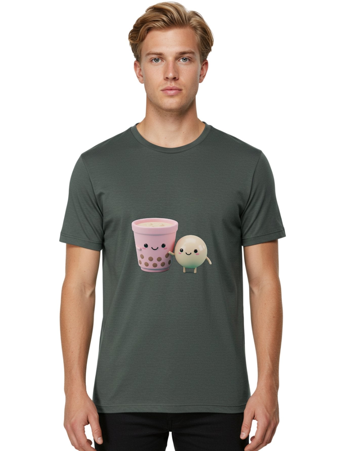 Boba-Tea-Friends Men'S Graphic Tee, 100% Cotton, Comfortable Casual Summer Wear, Machine Washable, Boba Tea, Milk Tea, Bubble Tea, Cute Cartoon Characters, Kawaii Culture, Japanese Pop Culture, Adorable Smile, Happy Face, Smiling Boba, Bac670 21