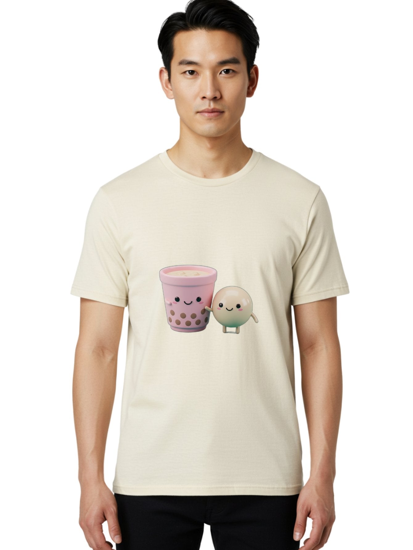 Boba-Tea-Friends Men'S Graphic Tee, 100% Cotton, Comfortable Casual Summer Wear, Machine Washable, Boba Tea, Milk Tea, Bubble Tea, Cute Cartoon Characters, Kawaii Culture, Japanese Pop Culture, Adorable Smile, Happy Face, Smiling Boba, Bac670 19