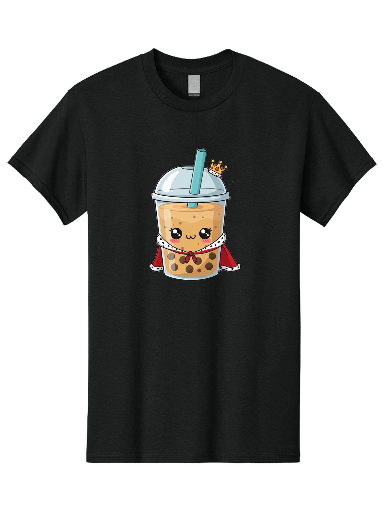 Boba-Tea-King Men'S Graphic Tee, 100% Cotton, Comfortable Casual Summer Wear, Machine Washable, Cute Boba Tea, Cartoon Character, Milk Tea, Bubble Tea, Boba Drink, Royal Crown, Red Cape, White Trim, Kawaii, Boba Lover, Tea Enthusiast Bac671 4