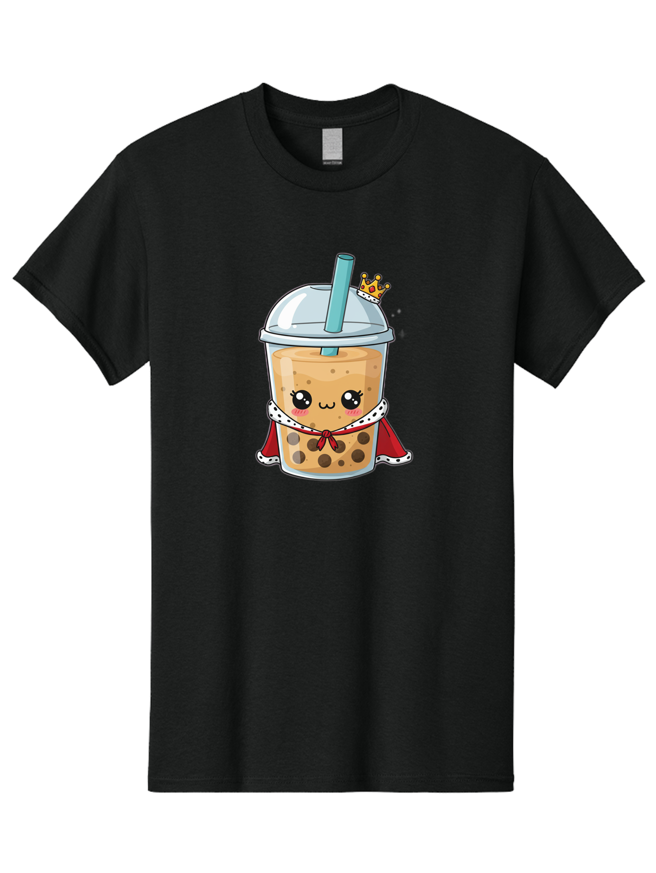 Boba-Tea-King Men'S Graphic Tee, 100% Cotton, Comfortable Casual Summer Wear, Machine Washable, Cute Boba Tea, Cartoon Character, Milk Tea, Bubble Tea, Boba Drink, Royal Crown, Red Cape, White Trim, Kawaii, Boba Lover, Tea Enthusiast Bac671 12