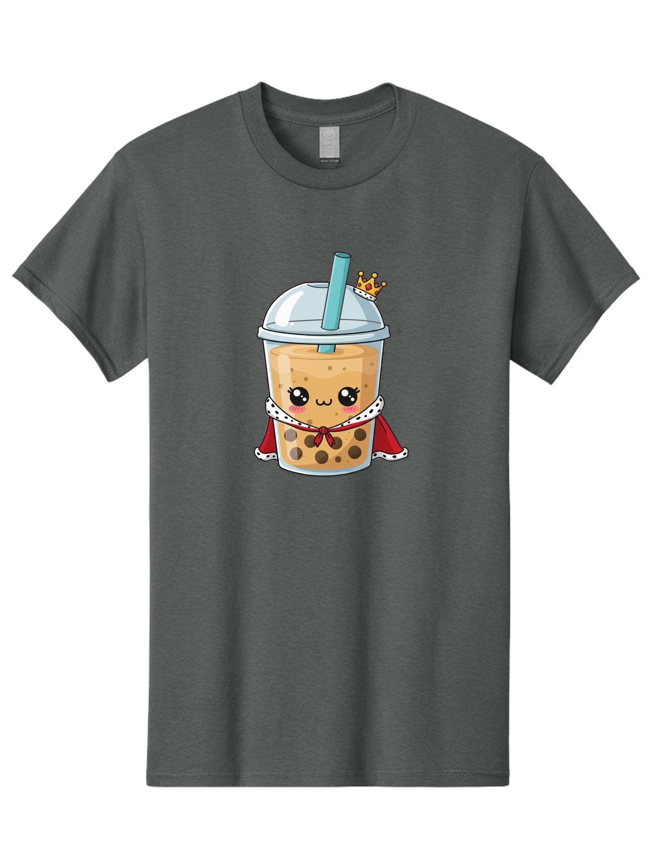 Boba-Tea-King Men'S Graphic Tee, 100% Cotton, Comfortable Casual Summer Wear, Machine Washable, Cute Boba Tea, Cartoon Character, Milk Tea, Bubble Tea, Boba Drink, Royal Crown, Red Cape, White Trim, Kawaii, Boba Lover, Tea Enthusiast Bac671 6