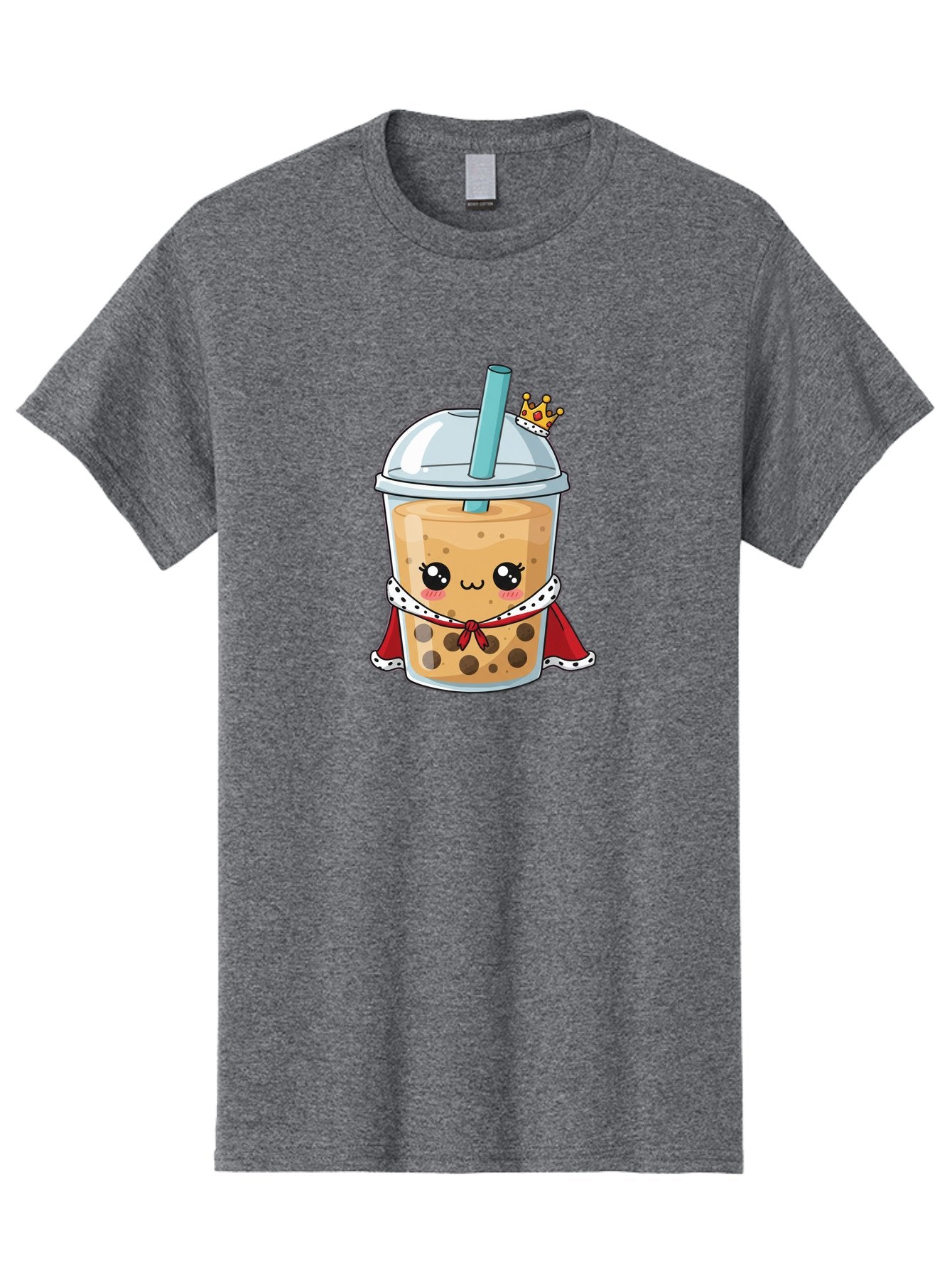 Boba-Tea-King Men'S Graphic Tee, 100% Cotton, Comfortable Casual Summer Wear, Machine Washable, Cute Boba Tea, Cartoon Character, Milk Tea, Bubble Tea, Boba Drink, Royal Crown, Red Cape, White Trim, Kawaii, Boba Lover, Tea Enthusiast Bac671 9