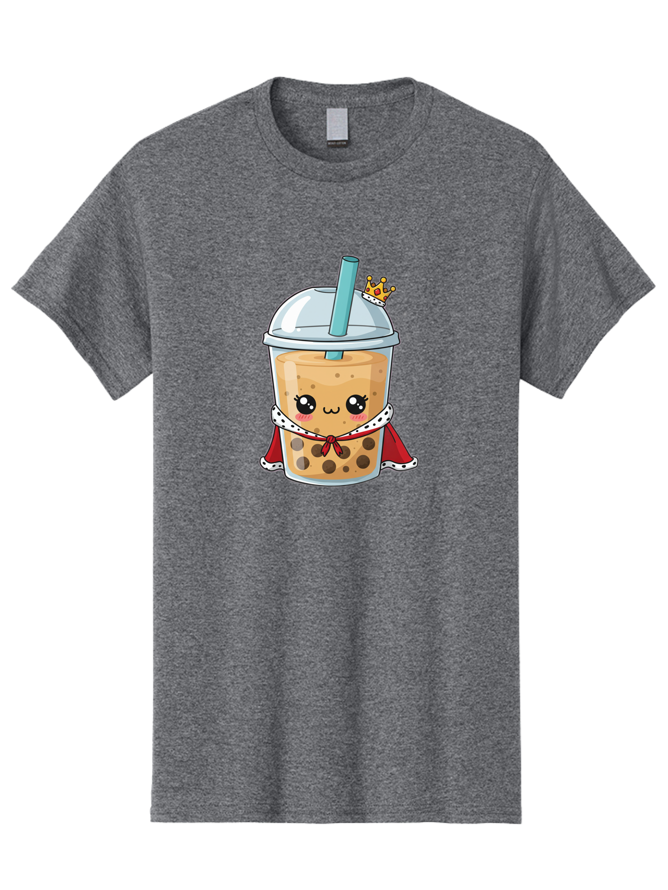 Boba-Tea-King Men'S Graphic Tee, 100% Cotton, Comfortable Casual Summer Wear, Machine Washable, Cute Boba Tea, Cartoon Character, Milk Tea, Bubble Tea, Boba Drink, Royal Crown, Red Cape, White Trim, Kawaii, Boba Lover, Tea Enthusiast Bac671 5