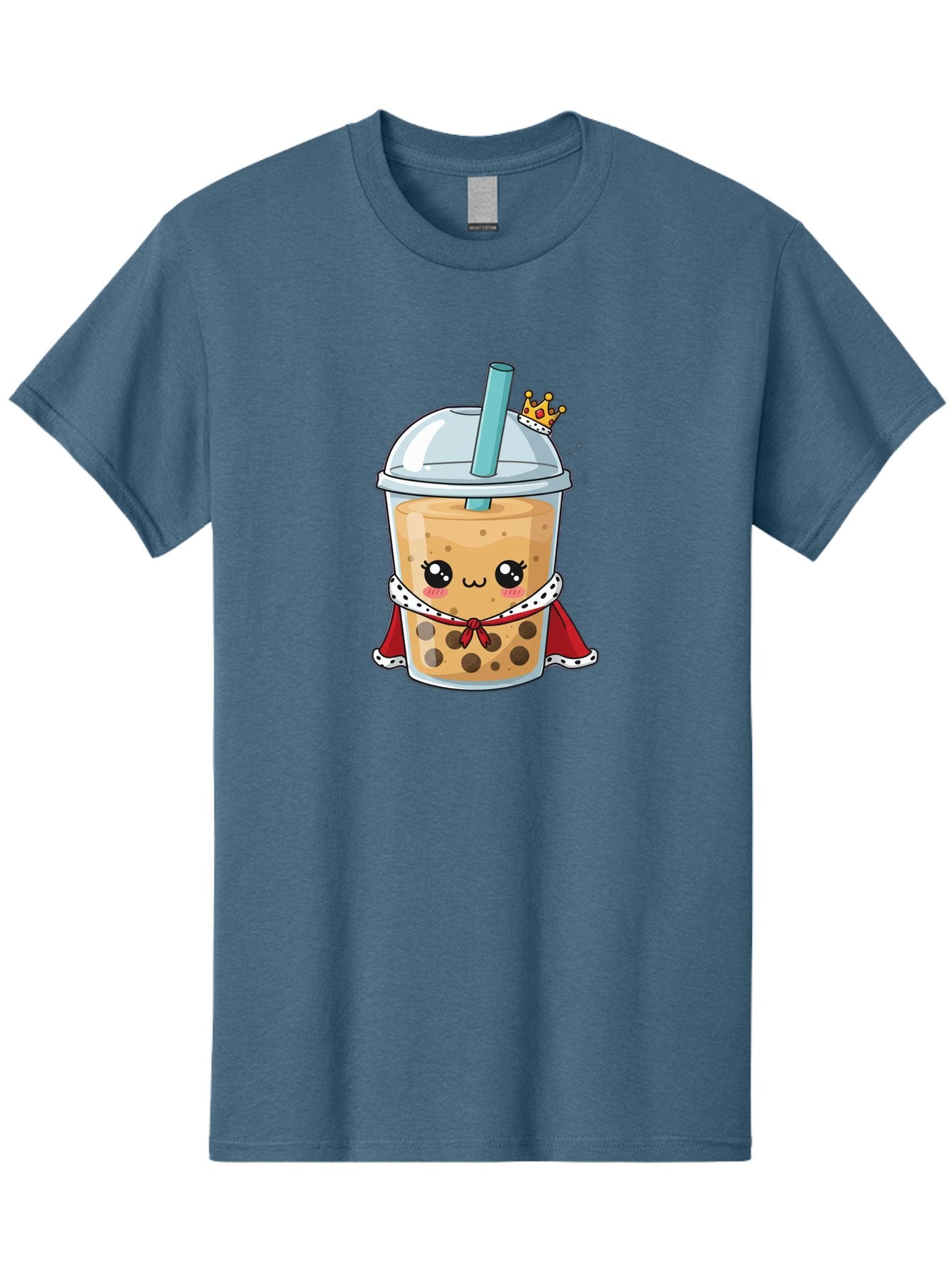 Boba-Tea-King Men'S Graphic Tee, 100% Cotton, Comfortable Casual Summer Wear, Machine Washable, Cute Boba Tea, Cartoon Character, Milk Tea, Bubble Tea, Boba Drink, Royal Crown, Red Cape, White Trim, Kawaii, Boba Lover, Tea Enthusiast Bac671 11