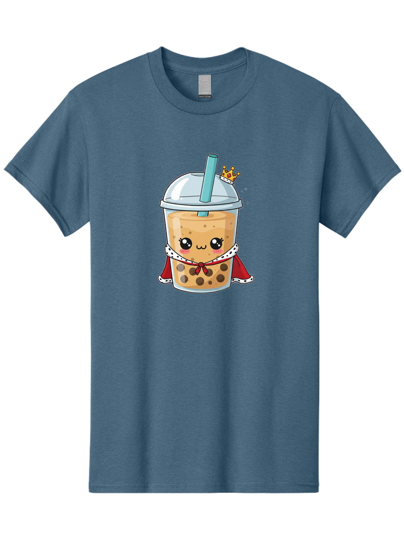 Boba-Tea-King Men'S Graphic Tee, 100% Cotton, Comfortable Casual Summer Wear, Machine Washable, Cute Boba Tea, Cartoon Character, Milk Tea, Bubble Tea, Boba Drink, Royal Crown, Red Cape, White Trim, Kawaii, Boba Lover, Tea Enthusiast Bac671 4