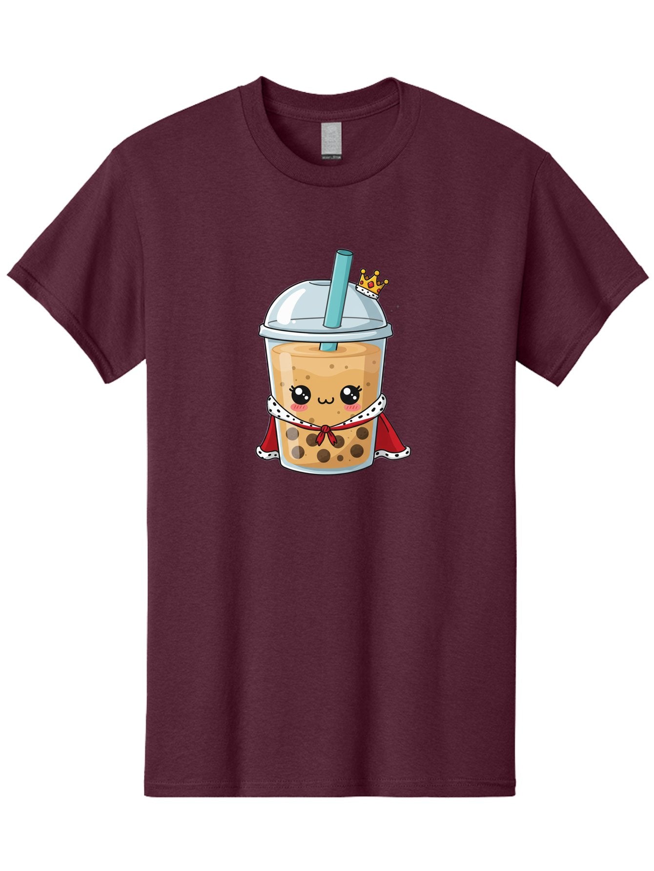 Boba-Tea-King Men'S Graphic Tee, 100% Cotton, Comfortable Casual Summer Wear, Machine Washable, Cute Boba Tea, Cartoon Character, Milk Tea, Bubble Tea, Boba Drink, Royal Crown, Red Cape, White Trim, Kawaii, Boba Lover, Tea Enthusiast Bac671 3