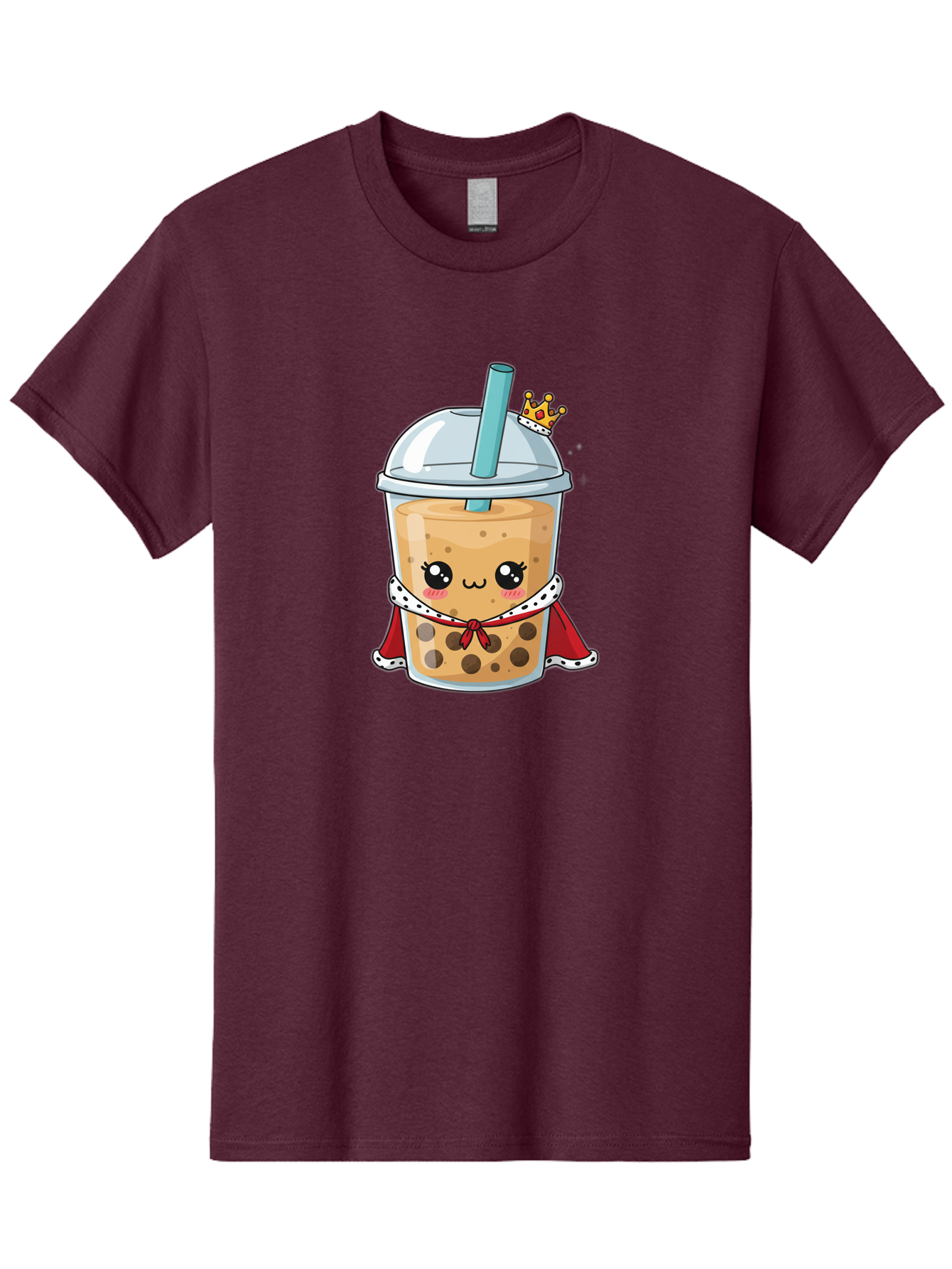 Boba-Tea-King Men'S Graphic Tee, 100% Cotton, Comfortable Casual Summer Wear, Machine Washable, Cute Boba Tea, Cartoon Character, Milk Tea, Bubble Tea, Boba Drink, Royal Crown, Red Cape, White Trim, Kawaii, Boba Lover, Tea Enthusiast Bac671 9