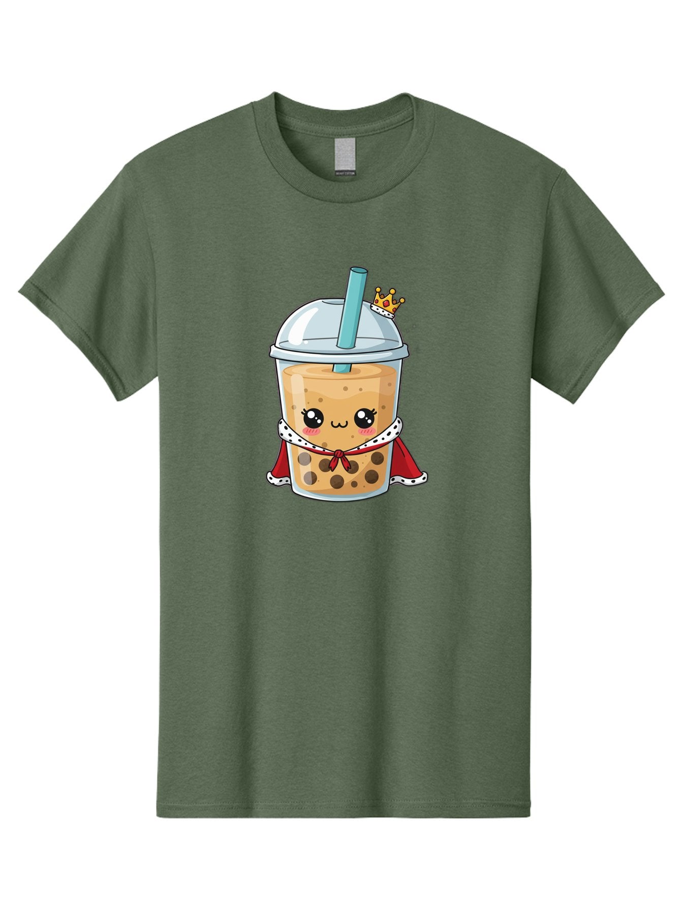 Boba-Tea-King Men'S Graphic Tee, 100% Cotton, Comfortable Casual Summer Wear, Machine Washable, Cute Boba Tea, Cartoon Character, Milk Tea, Bubble Tea, Boba Drink, Royal Crown, Red Cape, White Trim, Kawaii, Boba Lover, Tea Enthusiast Bac671 5