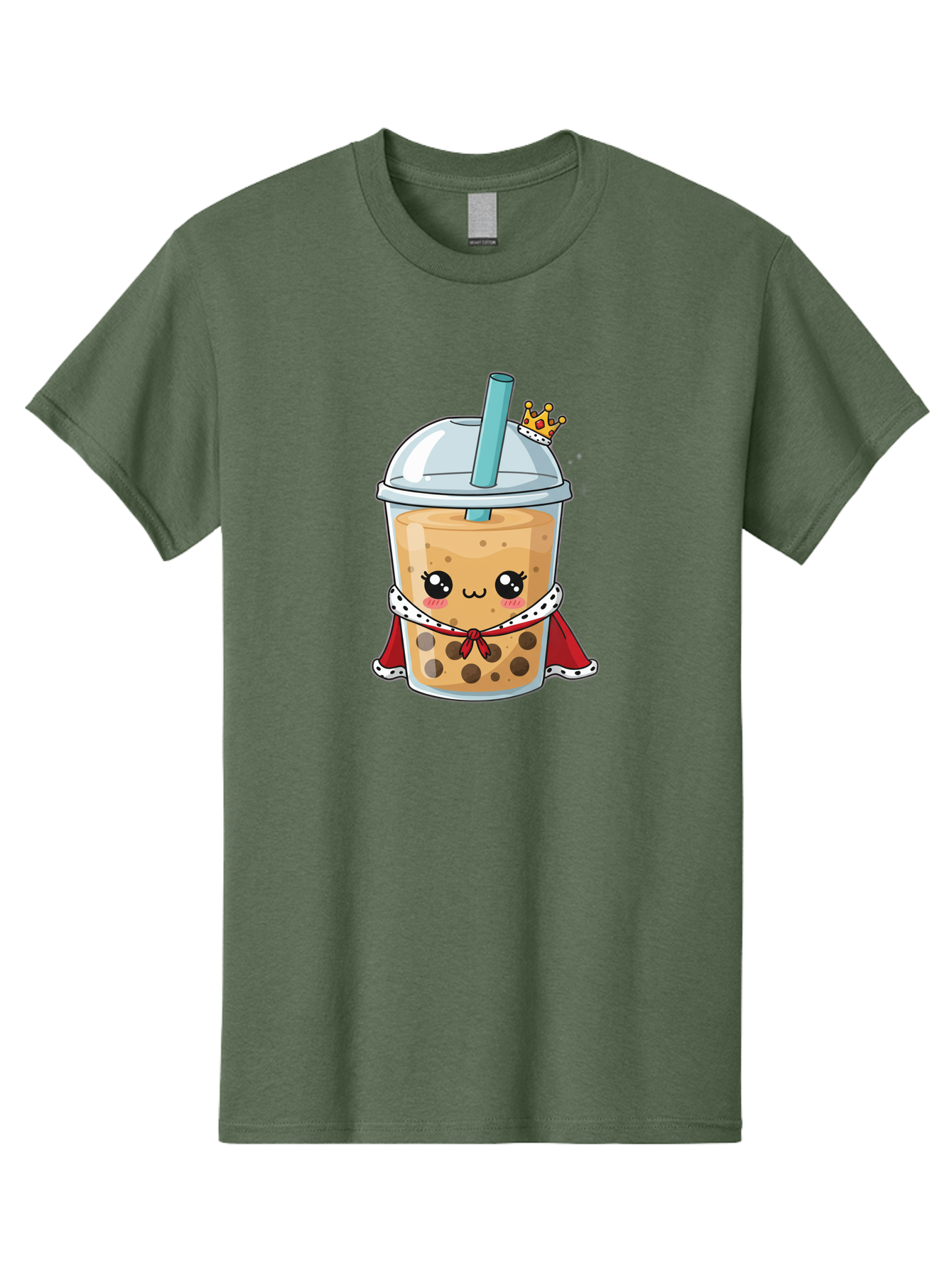 Boba-Tea-King Men'S Graphic Tee, 100% Cotton, Comfortable Casual Summer Wear, Machine Washable, Cute Boba Tea, Cartoon Character, Milk Tea, Bubble Tea, Boba Drink, Royal Crown, Red Cape, White Trim, Kawaii, Boba Lover, Tea Enthusiast Bac671 8