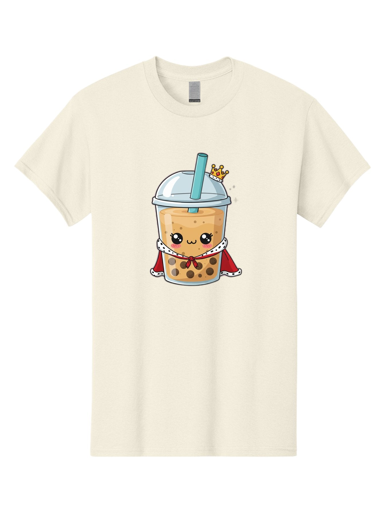 Boba-Tea-King Men'S Graphic Tee, 100% Cotton, Comfortable Casual Summer Wear, Machine Washable, Cute Boba Tea, Cartoon Character, Milk Tea, Bubble Tea, Boba Drink, Royal Crown, Red Cape, White Trim, Kawaii, Boba Lover, Tea Enthusiast Bac671 10