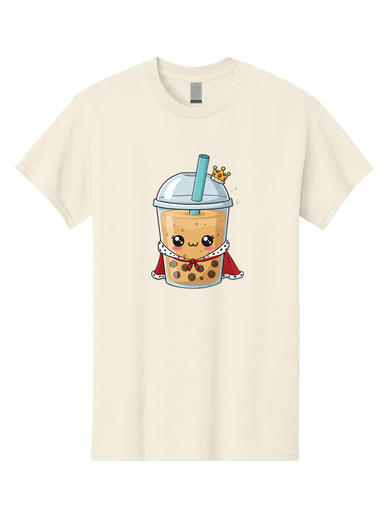 Boba-Tea-King Men'S Graphic Tee, 100% Cotton, Comfortable Casual Summer Wear, Machine Washable, Cute Boba Tea, Cartoon Character, Milk Tea, Bubble Tea, Boba Drink, Royal Crown, Red Cape, White Trim, Kawaii, Boba Lover, Tea Enthusiast Bac671 14