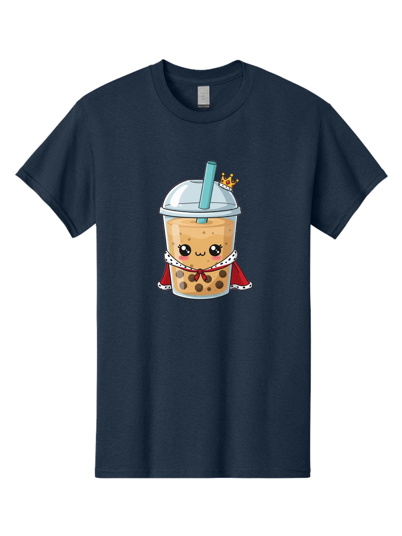 Boba-Tea-King Men'S Graphic Tee, 100% Cotton, Comfortable Casual Summer Wear, Machine Washable, Cute Boba Tea, Cartoon Character, Milk Tea, Bubble Tea, Boba Drink, Royal Crown, Red Cape, White Trim, Kawaii, Boba Lover, Tea Enthusiast Bac671 15