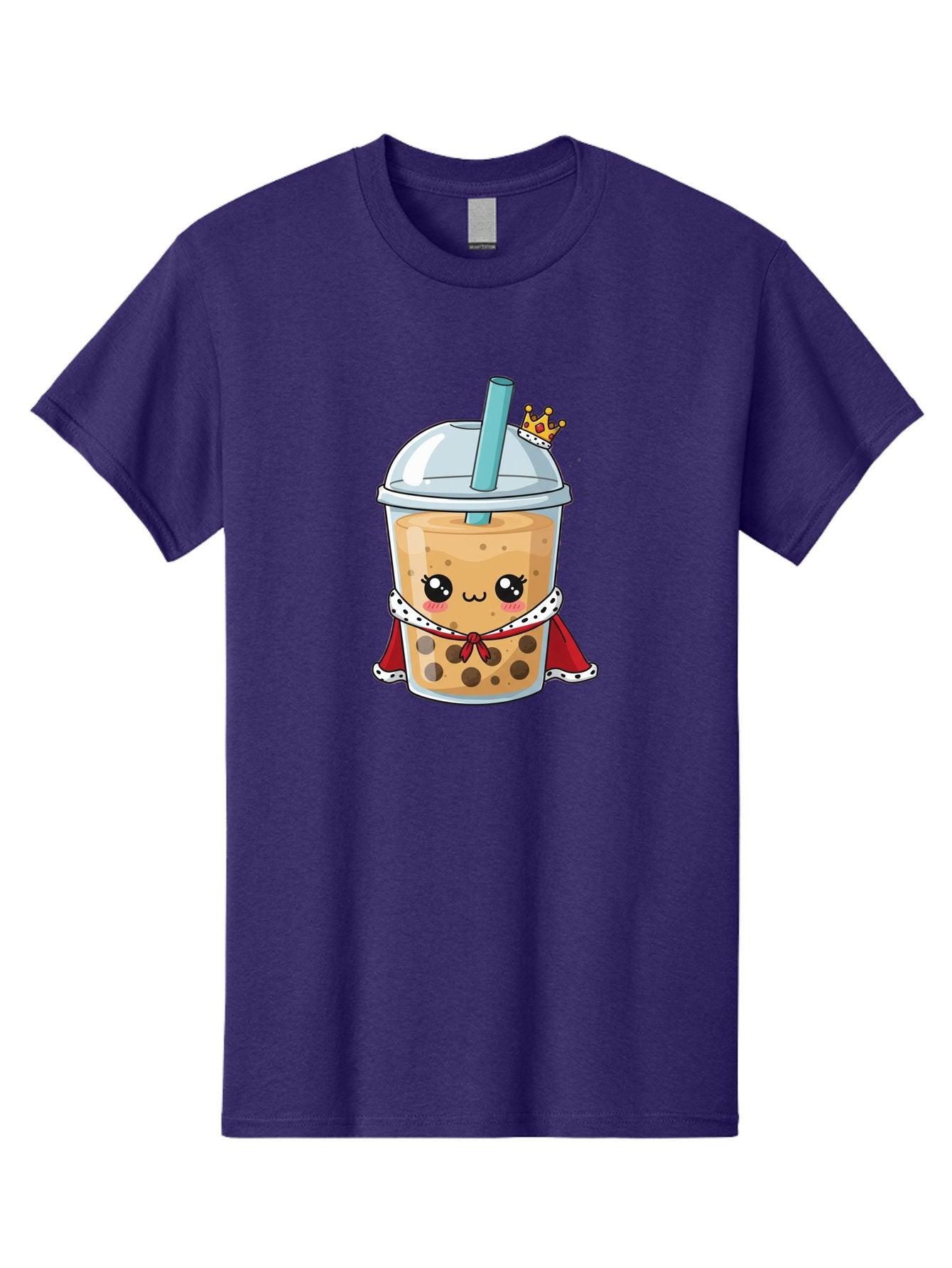 Boba-Tea-King Men'S Graphic Tee, 100% Cotton, Comfortable Casual Summer Wear, Machine Washable, Cute Boba Tea, Cartoon Character, Milk Tea, Bubble Tea, Boba Drink, Royal Crown, Red Cape, White Trim, Kawaii, Boba Lover, Tea Enthusiast Bac671 12