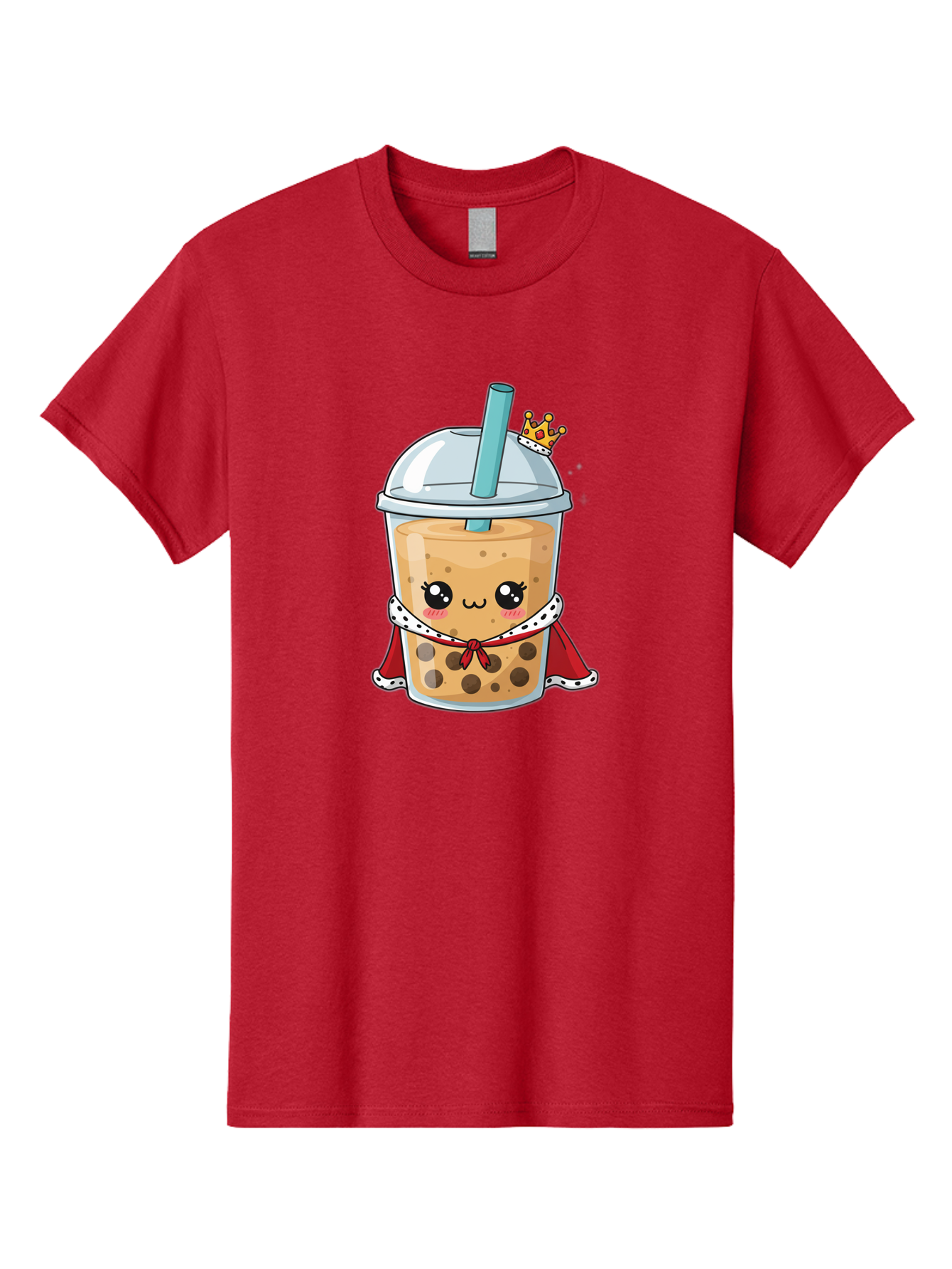 Boba-Tea-King Men'S Graphic Tee, 100% Cotton, Comfortable Casual Summer Wear, Machine Washable, Cute Boba Tea, Cartoon Character, Milk Tea, Bubble Tea, Boba Drink, Royal Crown, Red Cape, White Trim, Kawaii, Boba Lover, Tea Enthusiast Bac671 11