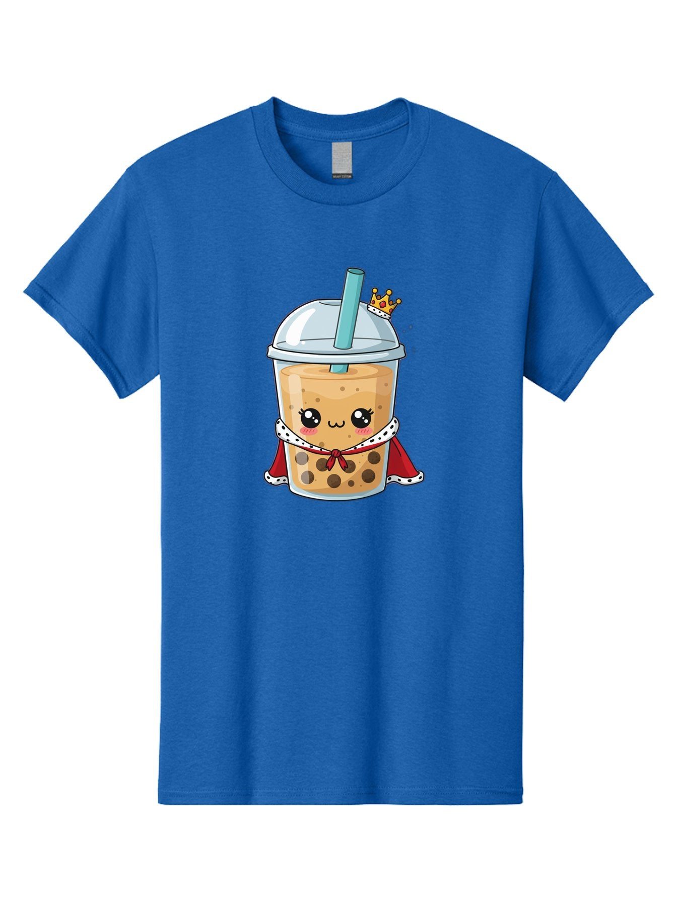 Boba-Tea-King Men'S Graphic Tee, 100% Cotton, Comfortable Casual Summer Wear, Machine Washable, Cute Boba Tea, Cartoon Character, Milk Tea, Bubble Tea, Boba Drink, Royal Crown, Red Cape, White Trim, Kawaii, Boba Lover, Tea Enthusiast Bac671 13