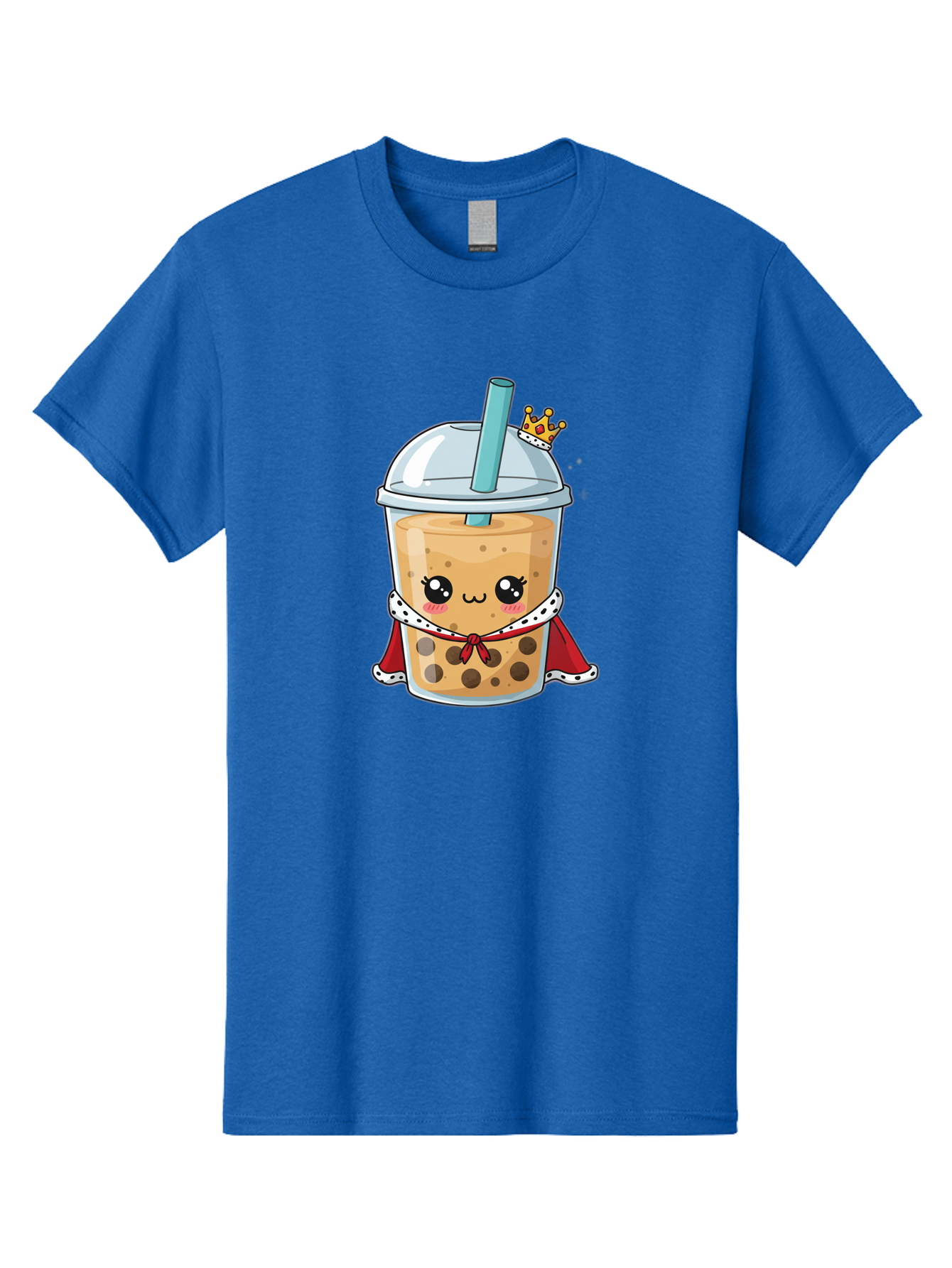 Boba-Tea-King Men'S Graphic Tee, 100% Cotton, Comfortable Casual Summer Wear, Machine Washable, Cute Boba Tea, Cartoon Character, Milk Tea, Bubble Tea, Boba Drink, Royal Crown, Red Cape, White Trim, Kawaii, Boba Lover, Tea Enthusiast Bac671 15