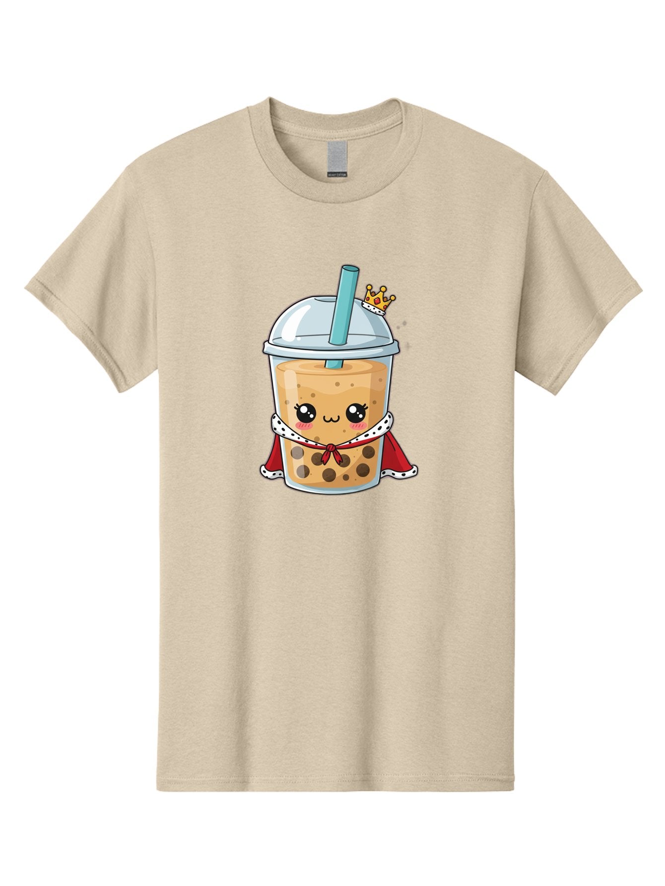 Boba-Tea-King Men'S Graphic Tee, 100% Cotton, Comfortable Casual Summer Wear, Machine Washable, Cute Boba Tea, Cartoon Character, Milk Tea, Bubble Tea, Boba Drink, Royal Crown, Red Cape, White Trim, Kawaii, Boba Lover, Tea Enthusiast Bac671 8
