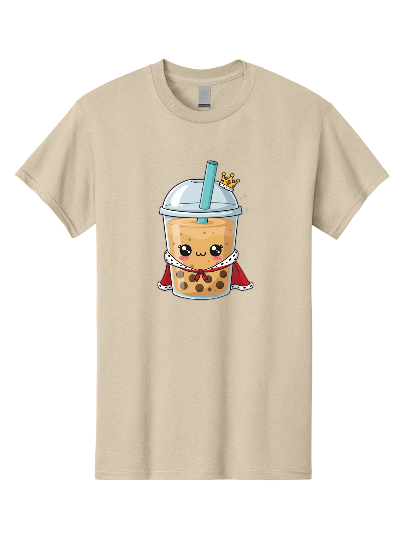 Boba-Tea-King Men'S Graphic Tee, 100% Cotton, Comfortable Casual Summer Wear, Machine Washable, Cute Boba Tea, Cartoon Character, Milk Tea, Bubble Tea, Boba Drink, Royal Crown, Red Cape, White Trim, Kawaii, Boba Lover, Tea Enthusiast Bac671 6