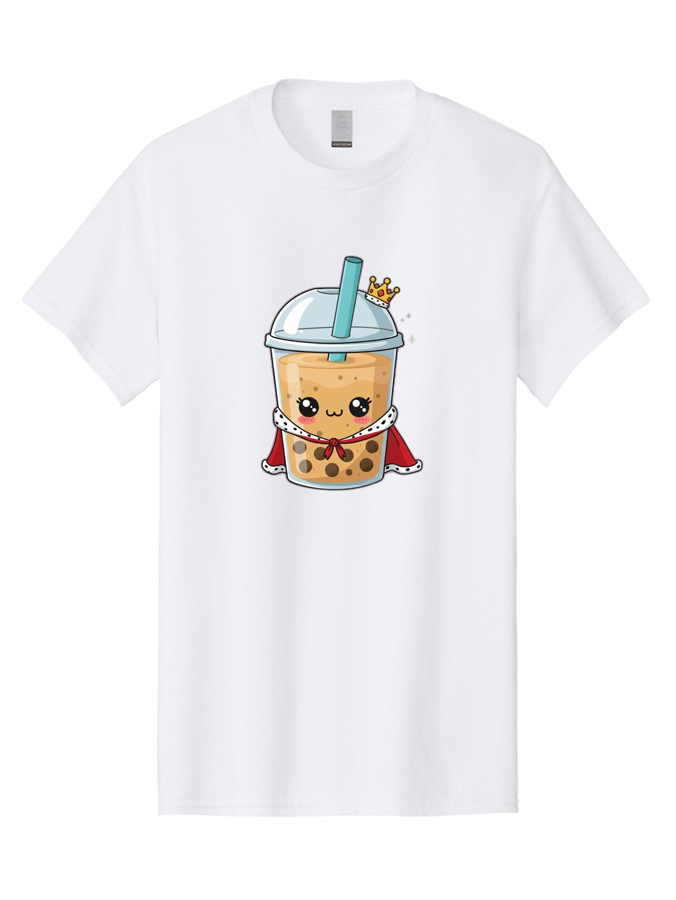 Boba-Tea-King Men'S Graphic Tee, 100% Cotton, Comfortable Casual Summer Wear, Machine Washable, Cute Boba Tea, Cartoon Character, Milk Tea, Bubble Tea, Boba Drink, Royal Crown, Red Cape, White Trim, Kawaii, Boba Lover, Tea Enthusiast Bac671 7