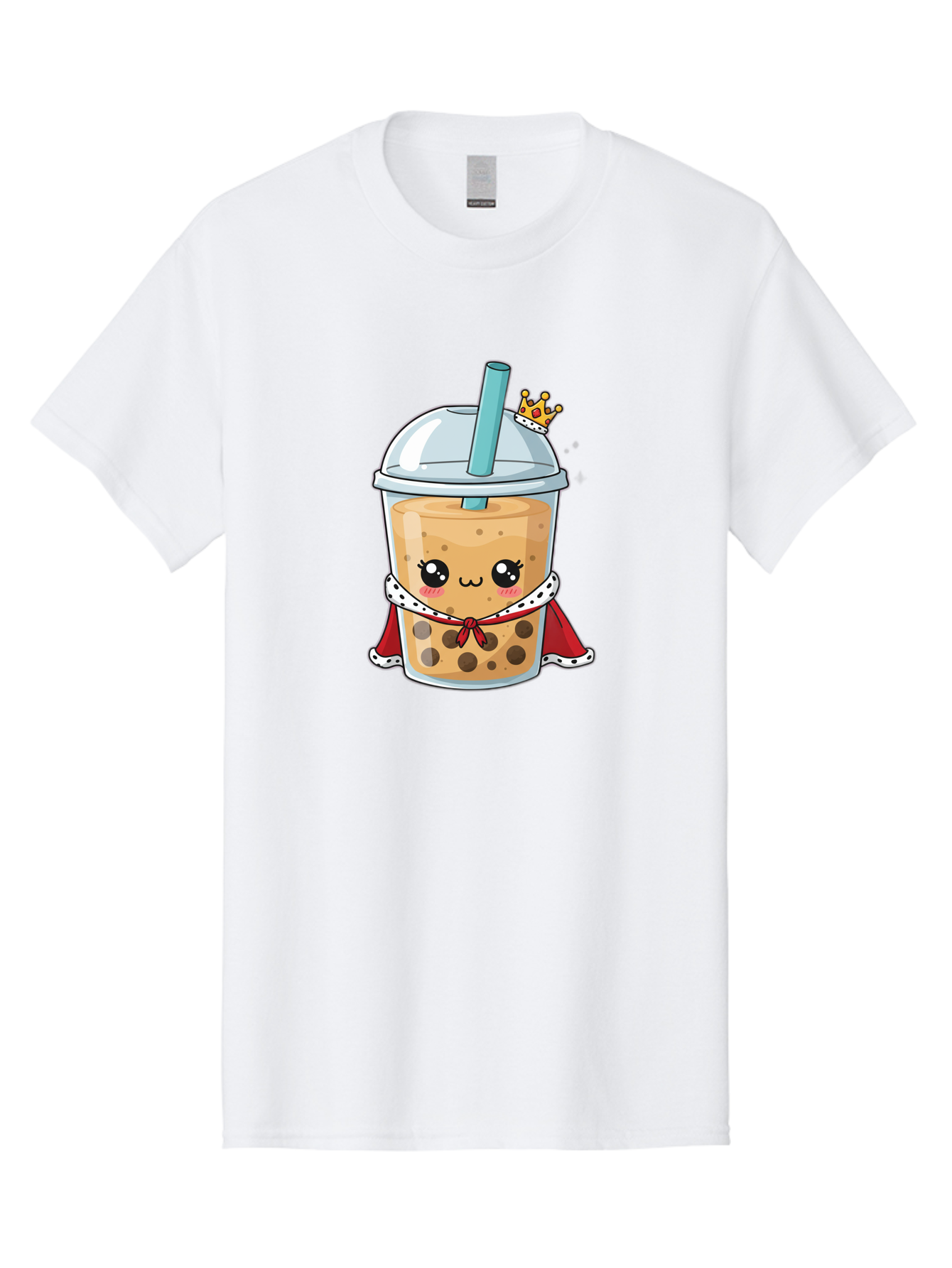 Boba-Tea-King Men'S Graphic Tee, 100% Cotton, Comfortable Casual Summer Wear, Machine Washable, Cute Boba Tea, Cartoon Character, Milk Tea, Bubble Tea, Boba Drink, Royal Crown, Red Cape, White Trim, Kawaii, Boba Lover, Tea Enthusiast Bac671 13