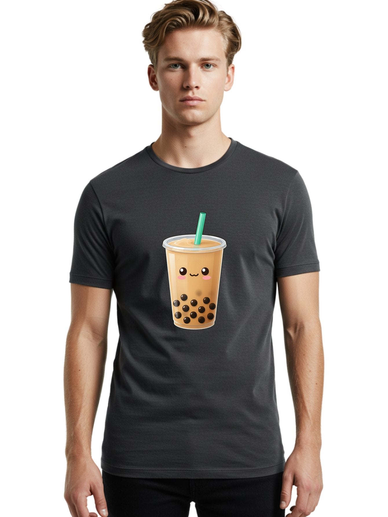 Boba-Tea Men'S Graphic Tee, 100% Cotton, Comfortable Casual Summer Wear, Machine Washable, Milk Tea, Boba Drink, Bubble Tea, Cartoon Character, Cute Illustration, Tea With Tapioca Pearls, Adorable Face, Smiling Beverage, Tea Culture, Bac673 22