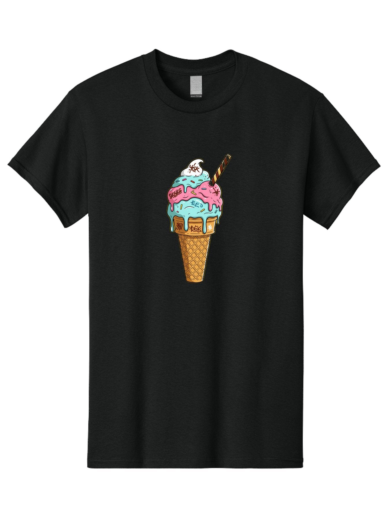 Bomb-Graffiti-Ice-Cream Men'S Graphic Tee, 100% Cotton, Comfortable Casual Summer Wear, Machine Washable, Graffiti Ice Cream, Colorful Dessert, Street Art Style, Vibrant Colors, Unique Treat, Sweet Indulgence, Creative Food Art, Bac675 12