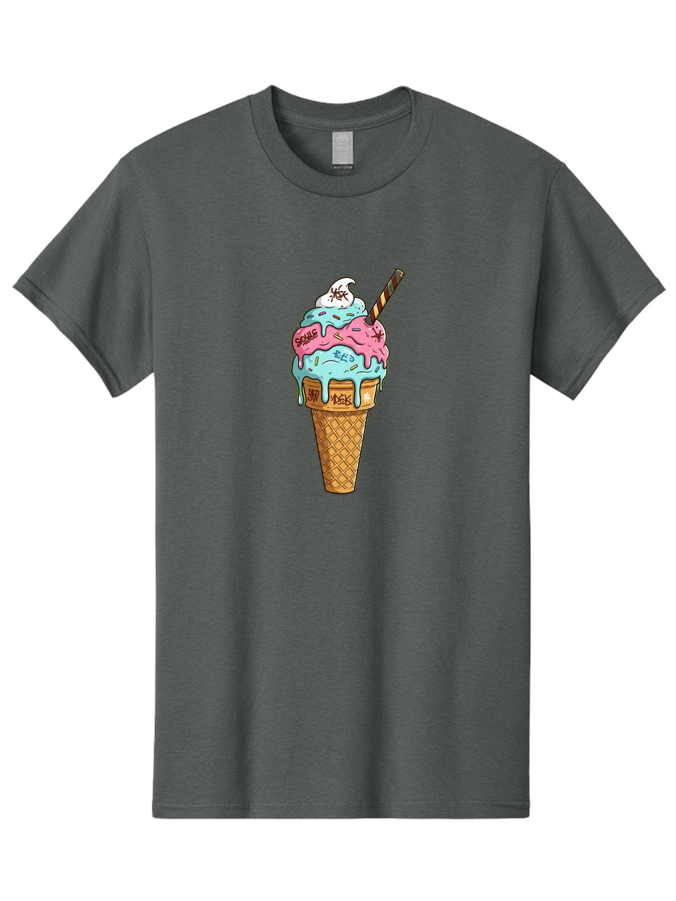 Bomb-Graffiti-Ice-Cream Men'S Graphic Tee, 100% Cotton, Comfortable Casual Summer Wear, Machine Washable, Graffiti Ice Cream, Colorful Dessert, Street Art Style, Vibrant Colors, Unique Treat, Sweet Indulgence, Creative Food Art, Bac675