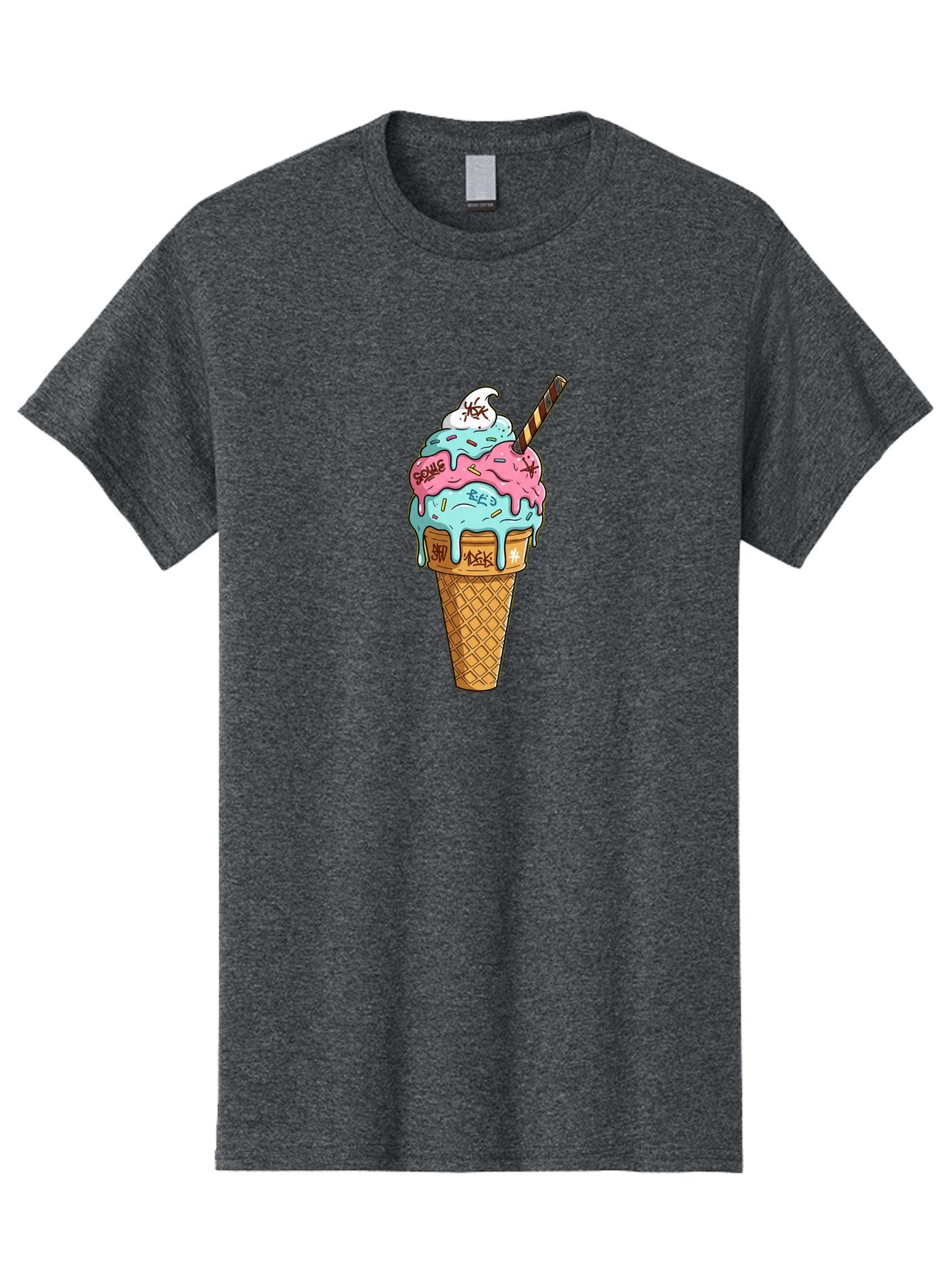 Bomb-Graffiti-Ice-Cream Men'S Graphic Tee, 100% Cotton, Comfortable Casual Summer Wear, Machine Washable, Graffiti Ice Cream, Colorful Dessert, Street Art Style, Vibrant Colors, Unique Treat, Sweet Indulgence, Creative Food Art, Bac675 4