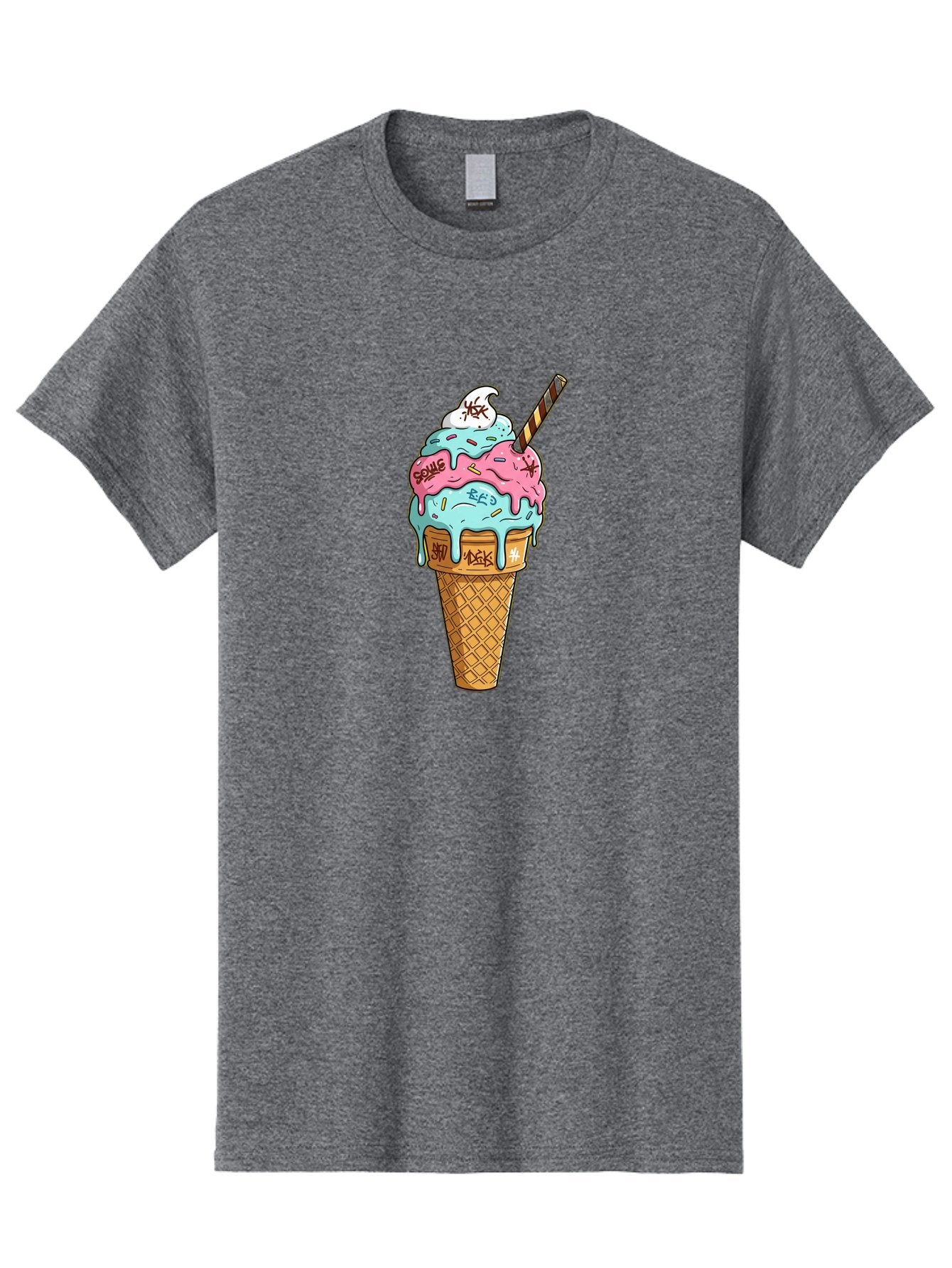 Bomb-Graffiti-Ice-Cream Men'S Graphic Tee, 100% Cotton, Comfortable Casual Summer Wear, Machine Washable, Graffiti Ice Cream, Colorful Dessert, Street Art Style, Vibrant Colors, Unique Treat, Sweet Indulgence, Creative Food Art, Bac675