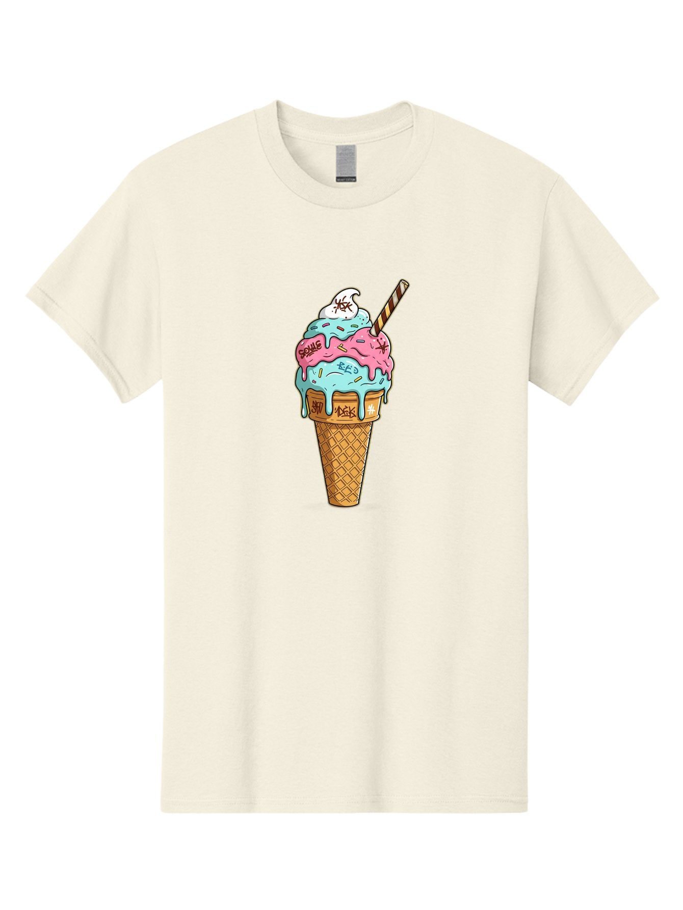 Bomb-Graffiti-Ice-Cream Men'S Graphic Tee, 100% Cotton, Comfortable Casual Summer Wear, Machine Washable, Graffiti Ice Cream, Colorful Dessert, Street Art Style, Vibrant Colors, Unique Treat, Sweet Indulgence, Creative Food Art, Bac675 3