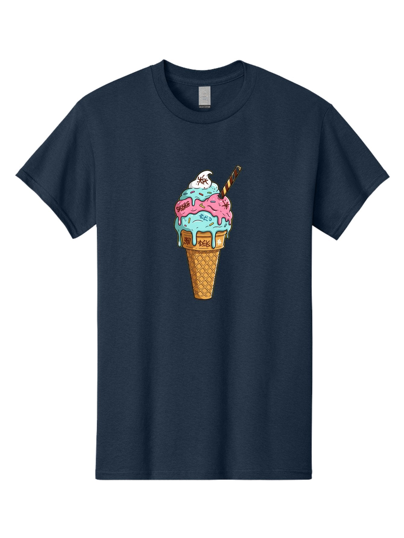 Bomb-Graffiti-Ice-Cream Men'S Graphic Tee, 100% Cotton, Comfortable Casual Summer Wear, Machine Washable, Graffiti Ice Cream, Colorful Dessert, Street Art Style, Vibrant Colors, Unique Treat, Sweet Indulgence, Creative Food Art, Bac675 8