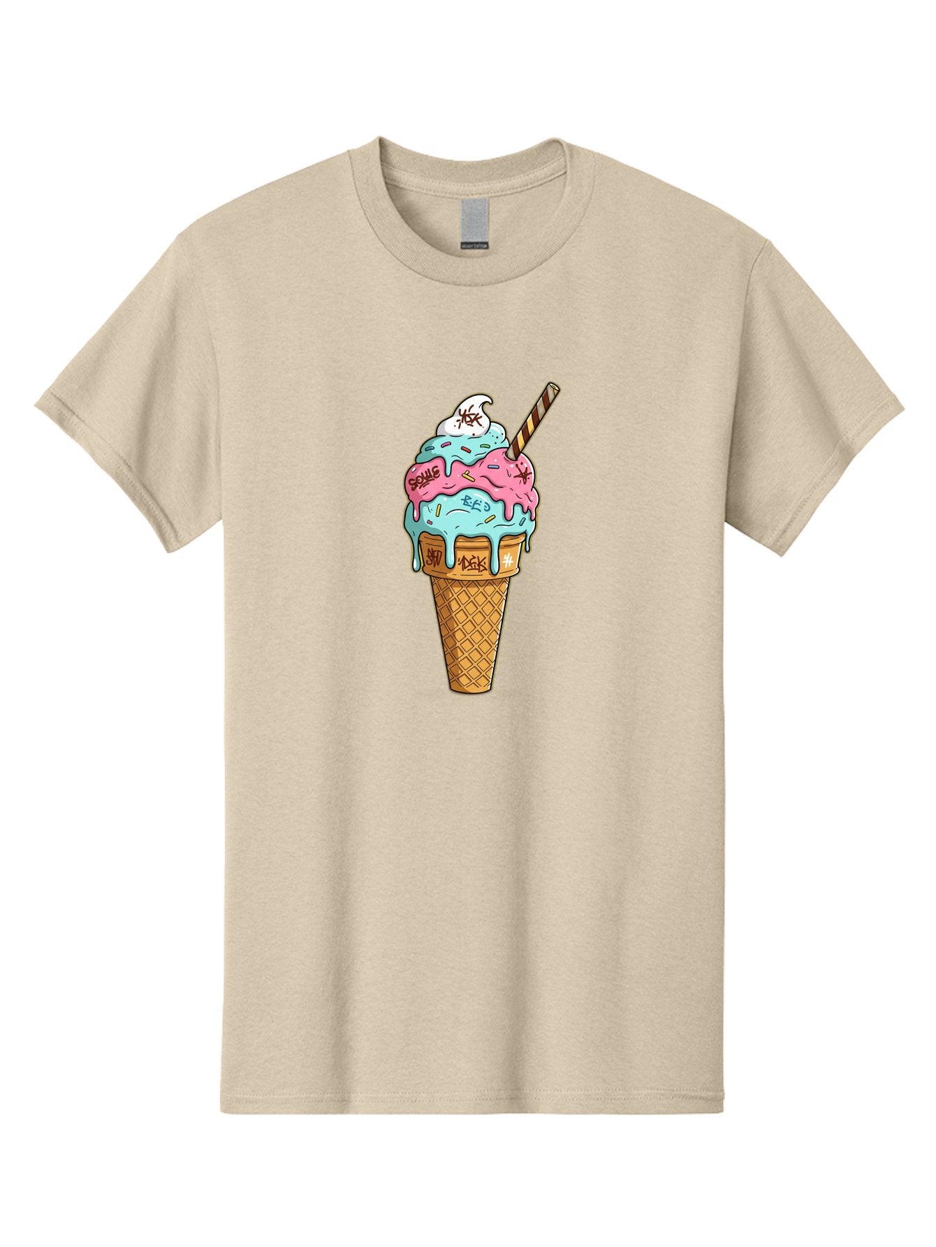 Bomb-Graffiti-Ice-Cream Men'S Graphic Tee, 100% Cotton, Comfortable Casual Summer Wear, Machine Washable, Graffiti Ice Cream, Colorful Dessert, Street Art Style, Vibrant Colors, Unique Treat, Sweet Indulgence, Creative Food Art, Bac675 13