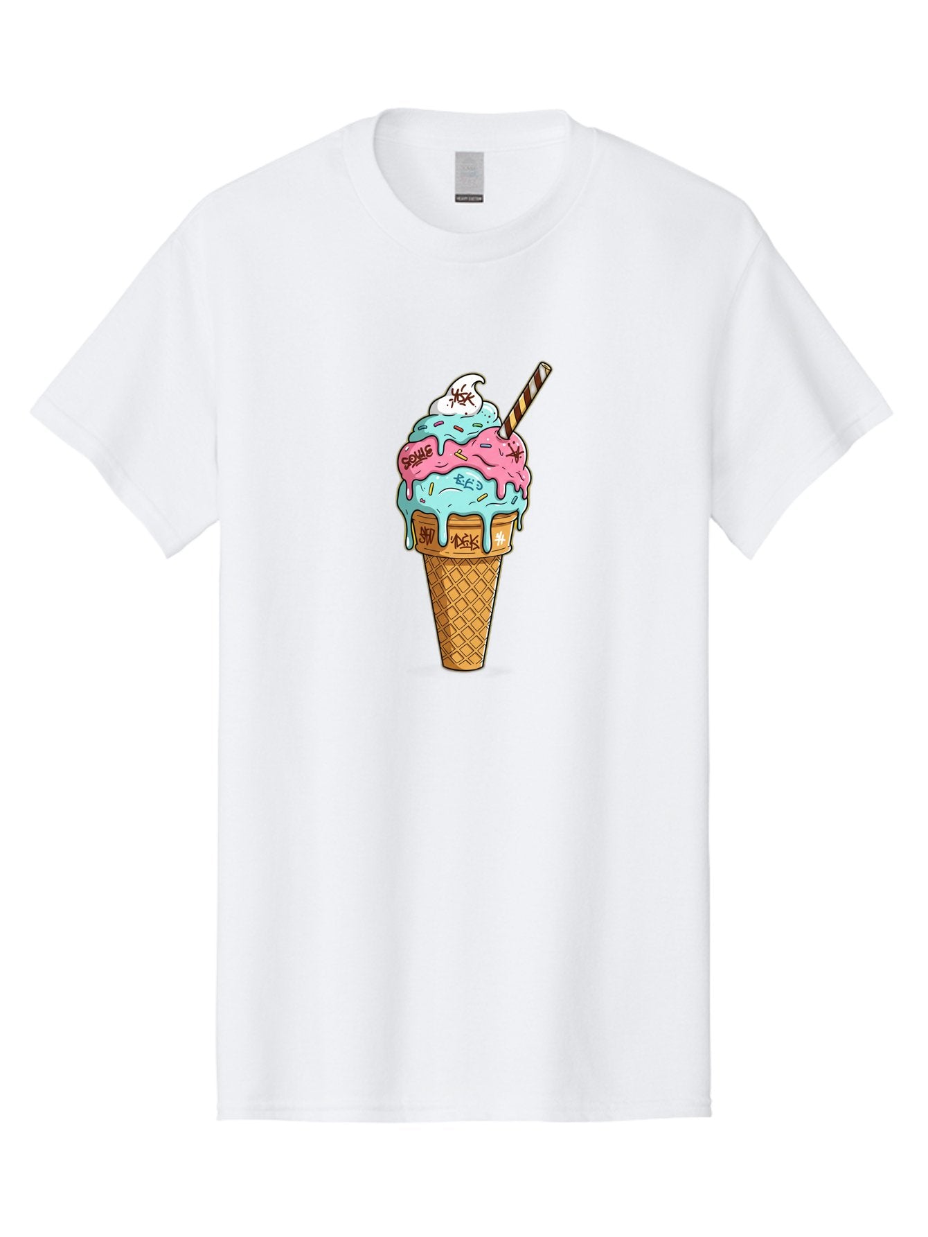 Bomb-Graffiti-Ice-Cream Men'S Graphic Tee, 100% Cotton, Comfortable Casual Summer Wear, Machine Washable, Graffiti Ice Cream, Colorful Dessert, Street Art Style, Vibrant Colors, Unique Treat, Sweet Indulgence, Creative Food Art, Bac675 7