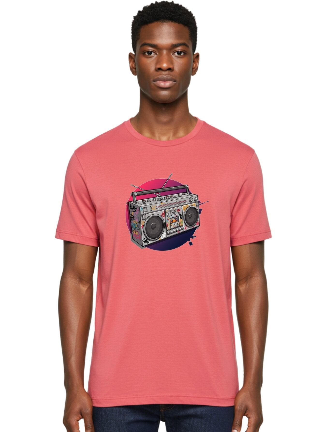 Boombox Men'S Graphic Tee, 100% Cotton, Comfortable Casual Summer Wear, Machine Washable, Vintage Boombox, Retro Music Player, Graffiti Art, Cassette Tape, 80S Nostalgia, Portable Radio, Street Style, Urban Culture Bac679 28