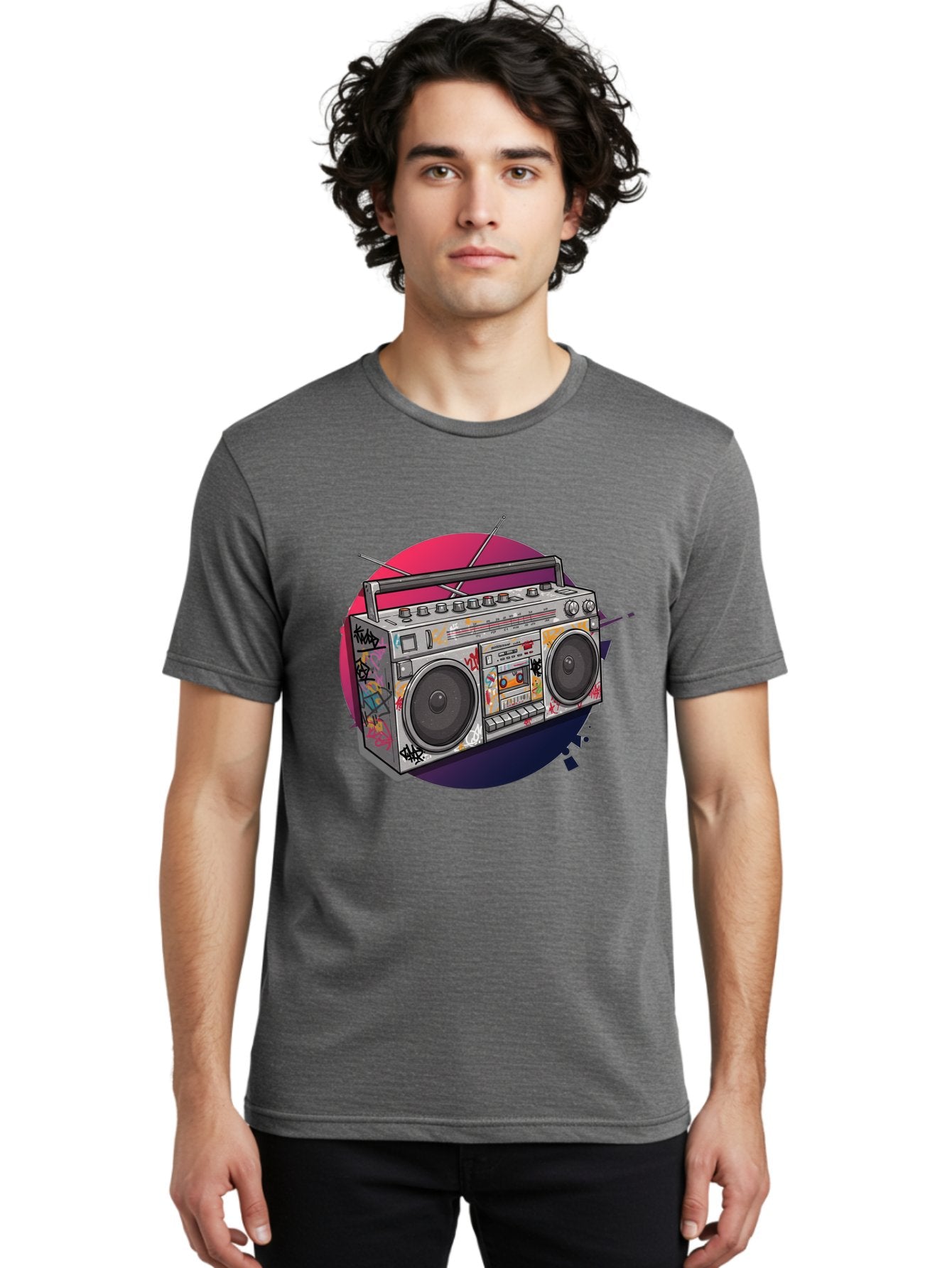 Boombox Men'S Graphic Tee, 100% Cotton, Comfortable Casual Summer Wear, Machine Washable, Vintage Boombox, Retro Music Player, Graffiti Art, Cassette Tape, 80S Nostalgia, Portable Radio, Street Style, Urban Culture Bac679 21